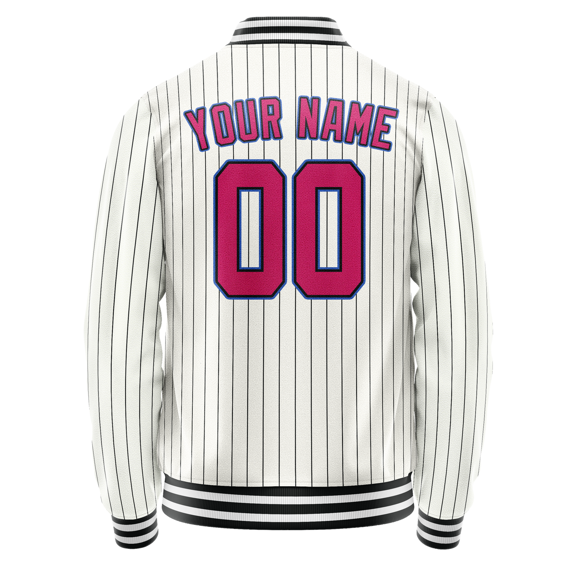 Custom White Pink Black Pinstripe Varsity Letterman Jacket JA02240617JC489