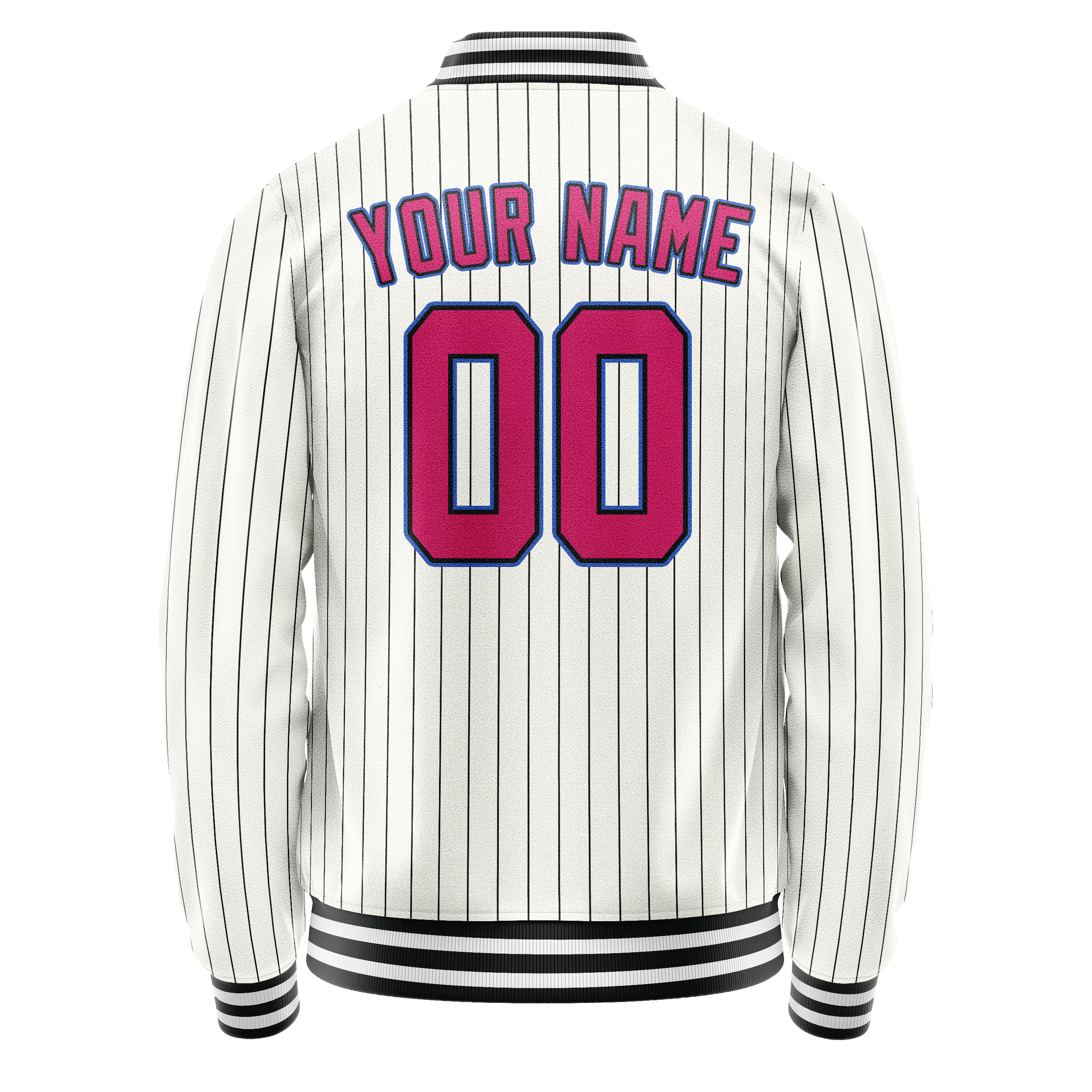 Custom White Pink Black Pinstripe Varsity Letterman Jacket JA02240617JC489