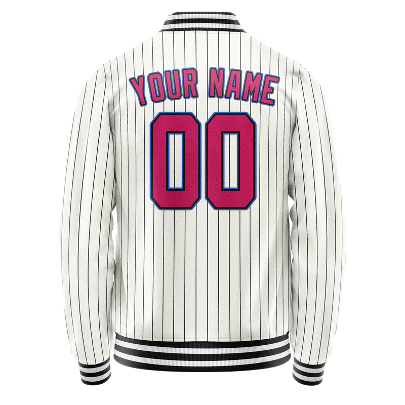 Custom White Pink Black Pinstripe Varsity Letterman Jacket JA02240617JC489