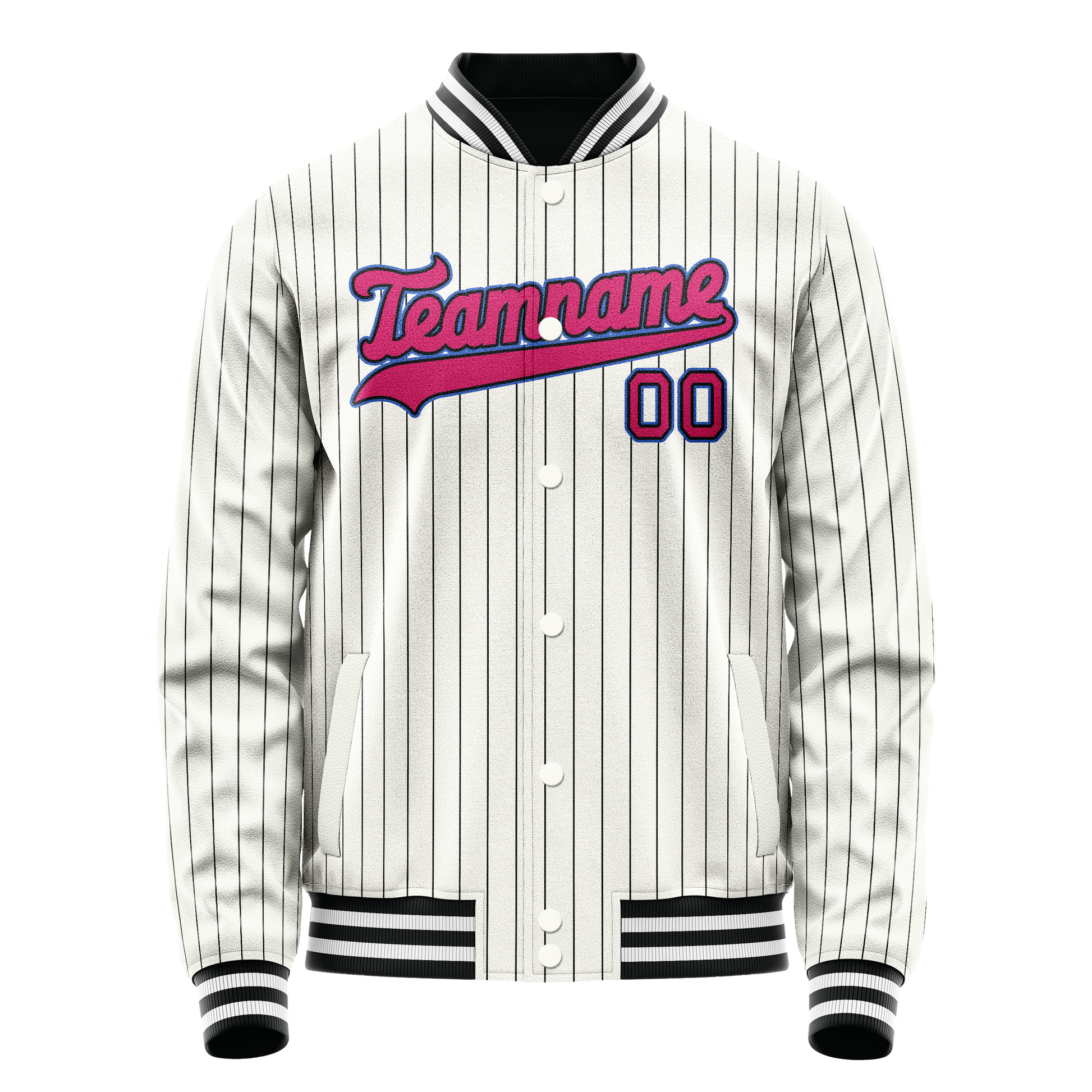 Custom White Pink Black Pinstripe Varsity Letterman Jacket JA02240617JC489