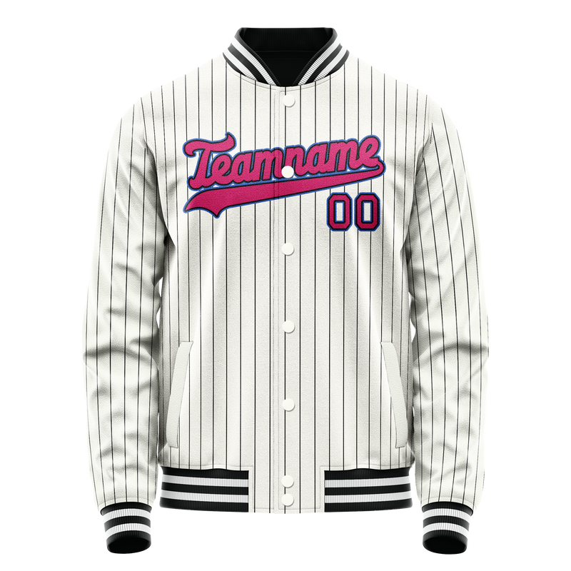 Custom White Pink Black Pinstripe Varsity Letterman Jacket JA02240617JC489