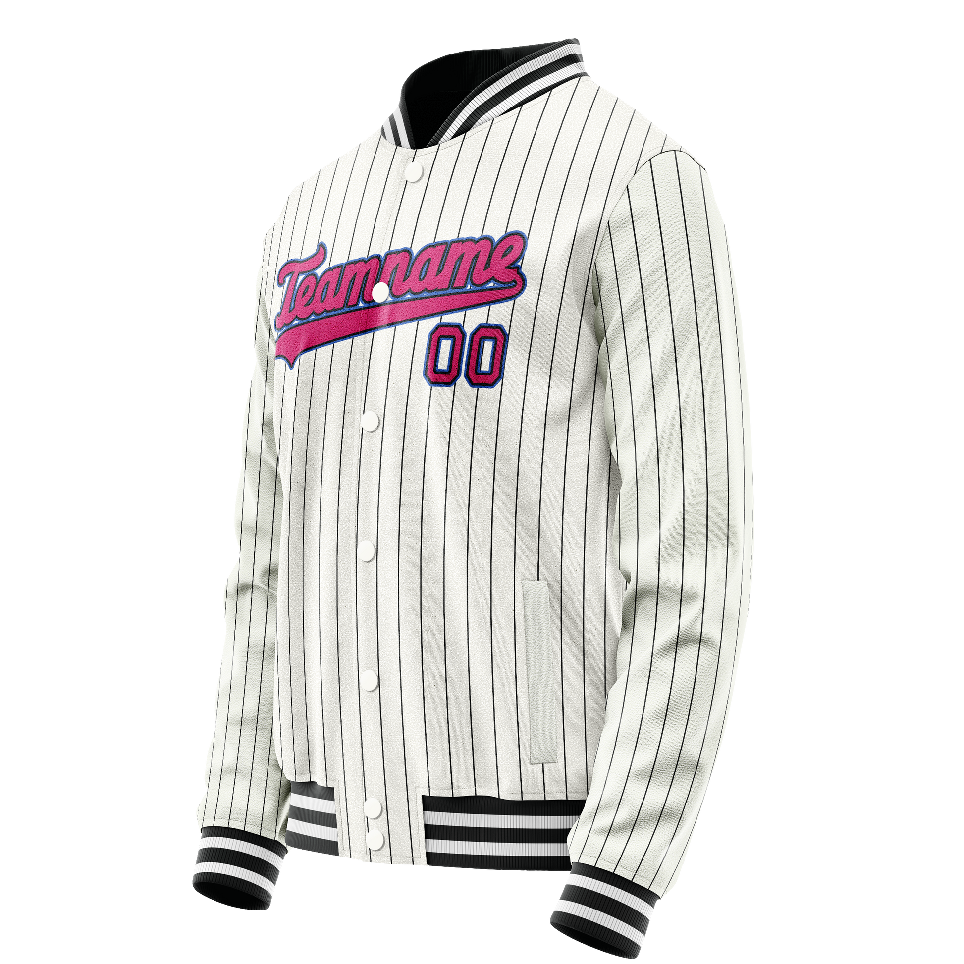 Custom White Pink Black Pinstripe Varsity Letterman Jacket JA02240617JC489