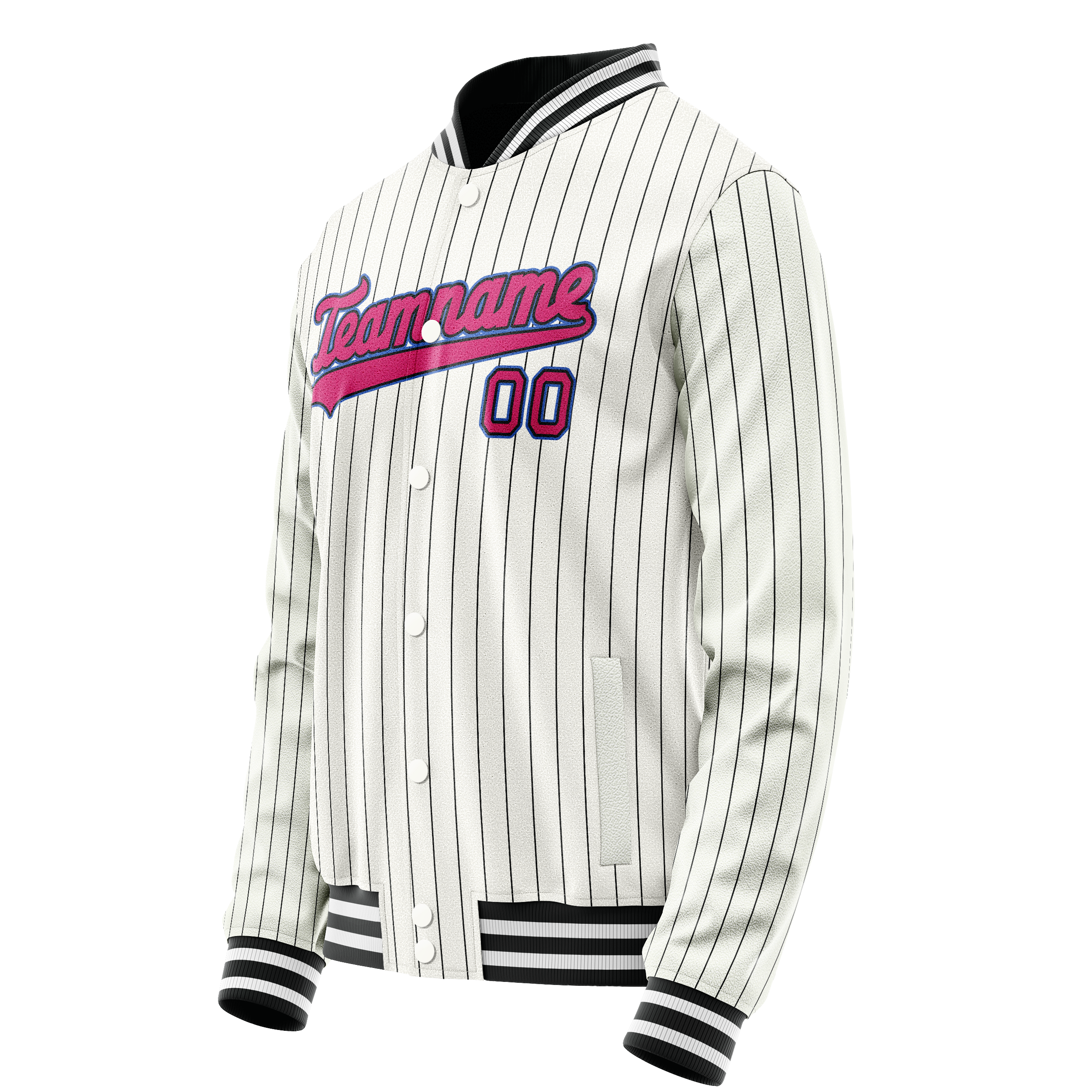 Custom White Pink Black Pinstripe Varsity Letterman Jacket JA02240617JC489