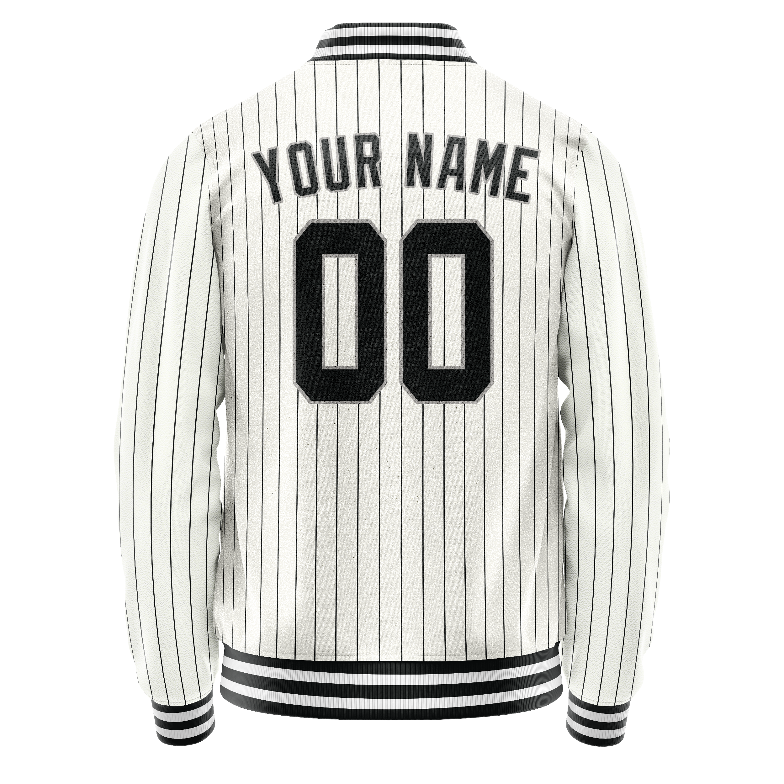 Custom White Black Black Pinstripe Varsity Letterman Jacket JA02240617JC502