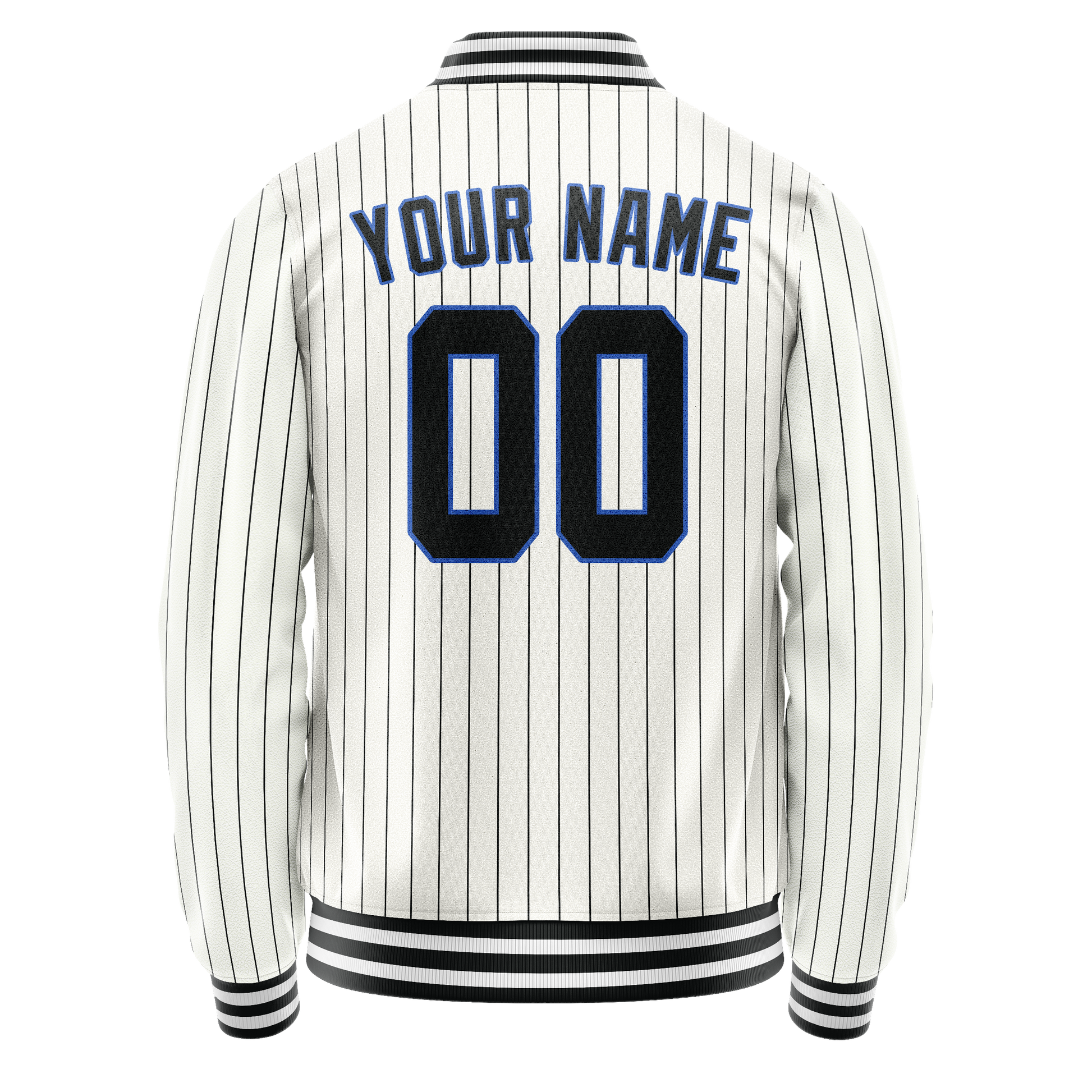 Custom White Navy Navy Pinstripe Varsity Letterman Jacket JA02240617JC506