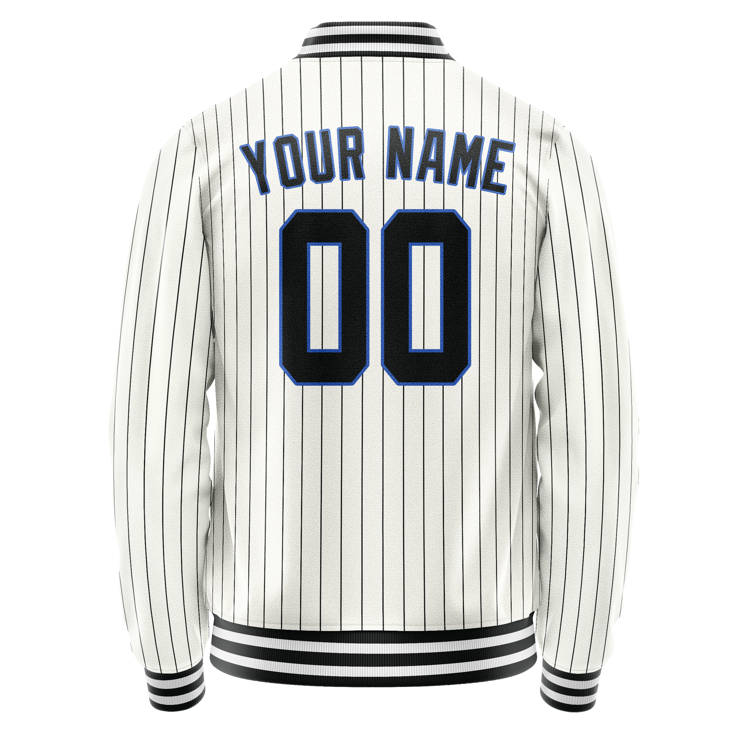 Custom White Navy Navy Pinstripe Varsity Letterman Jacket JA02240617JC506
