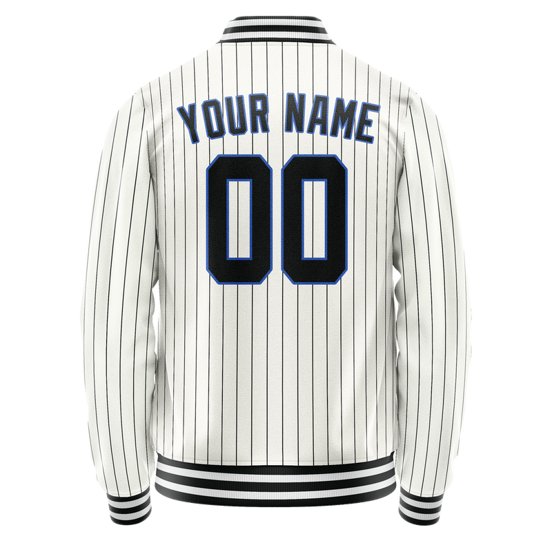 Custom White Navy Navy Pinstripe Varsity Letterman Jacket JA02240617JC506