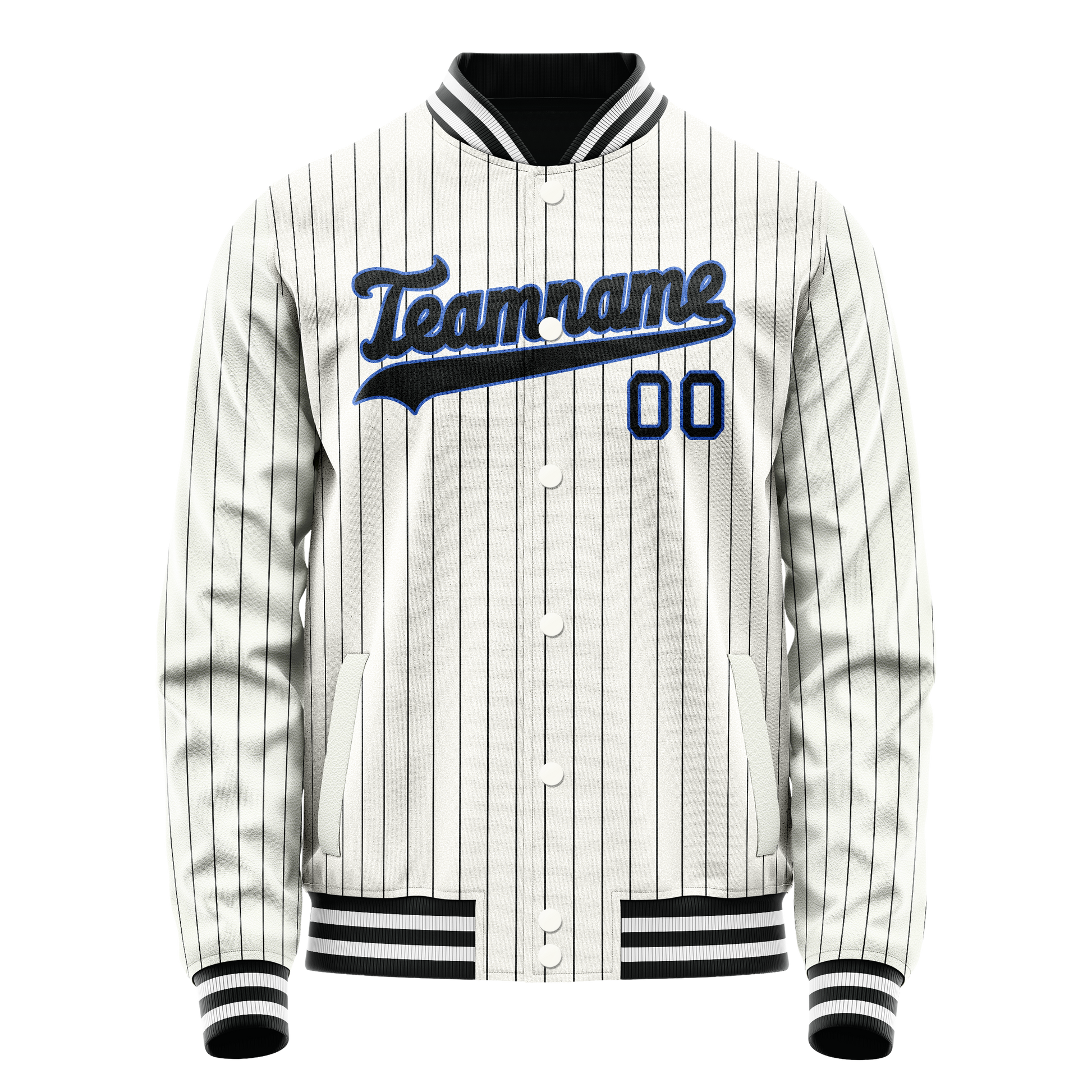 Custom White Navy Navy Pinstripe Varsity Letterman Jacket JA02240617JC506