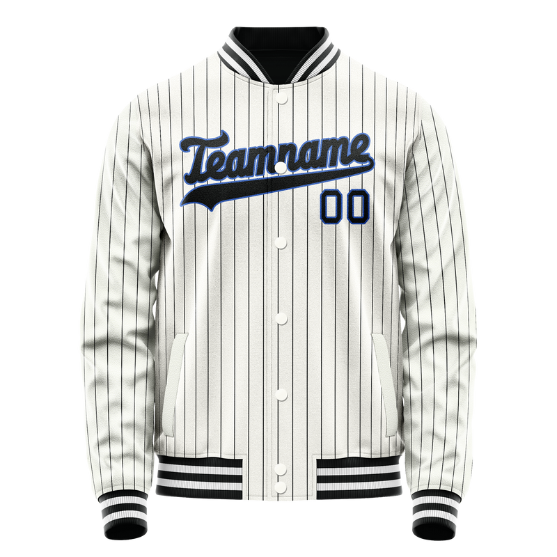 Custom White Navy Navy Pinstripe Varsity Letterman Jacket JA02240617JC506
