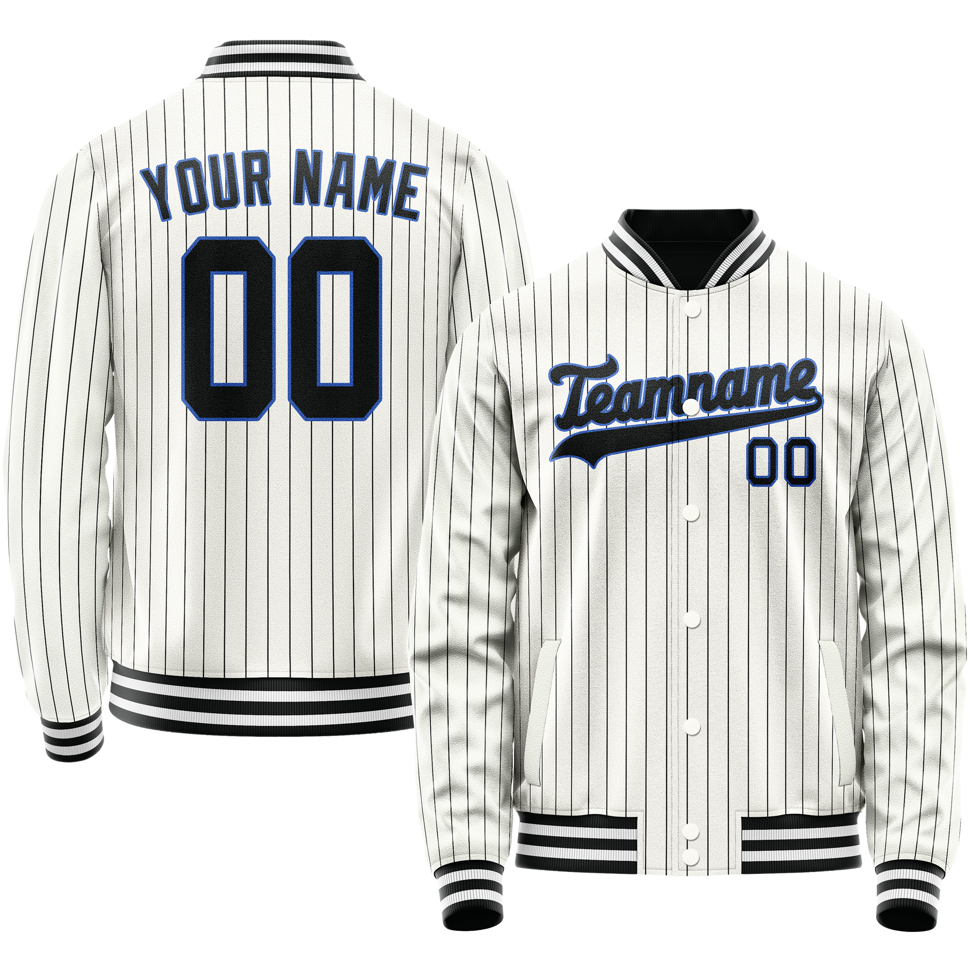 Custom White Navy Navy Pinstripe Varsity Letterman Jacket JA02240617JC506