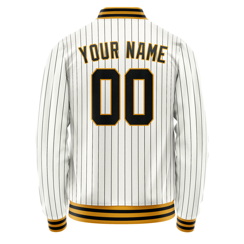 Custom White Black Black Pinstripe Varsity Letterman Jacket JA02240617JC490
