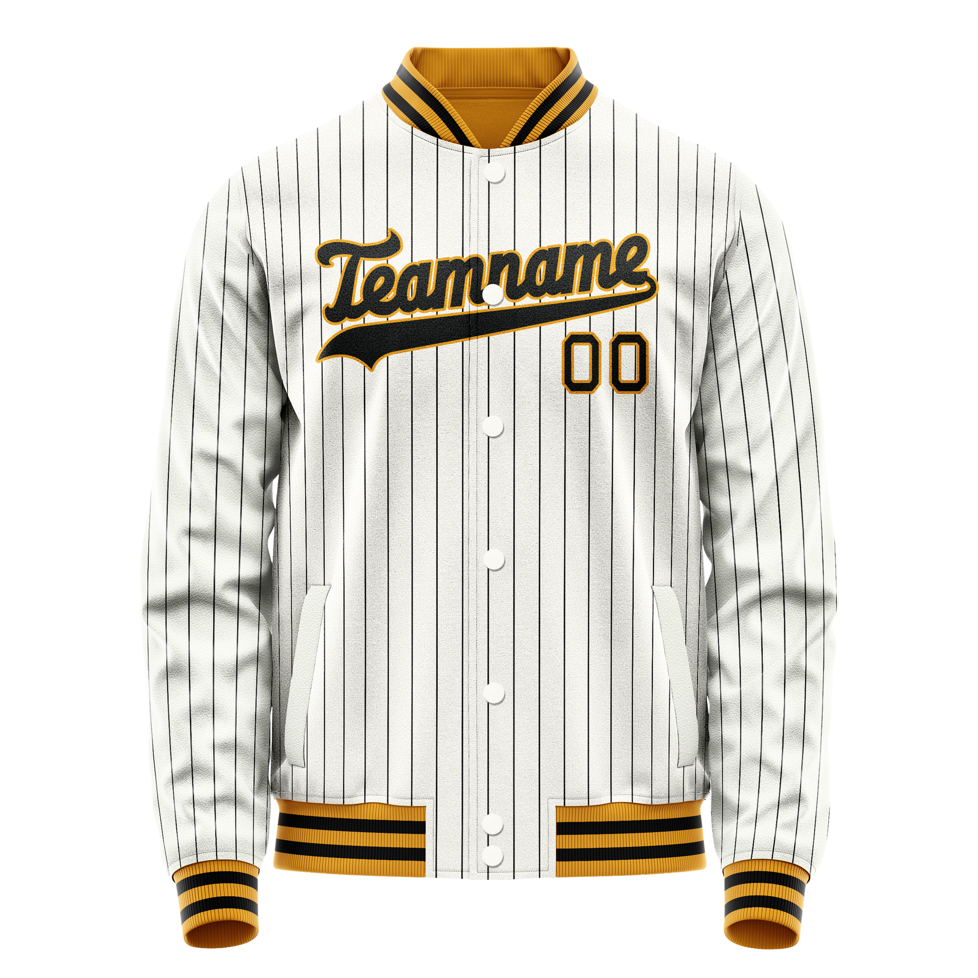 Custom White Black Black Pinstripe Varsity Letterman Jacket JA02240617JC490