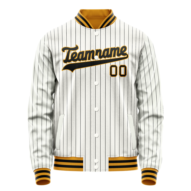 Custom White Black Black Pinstripe Varsity Letterman Jacket JA02240617JC490