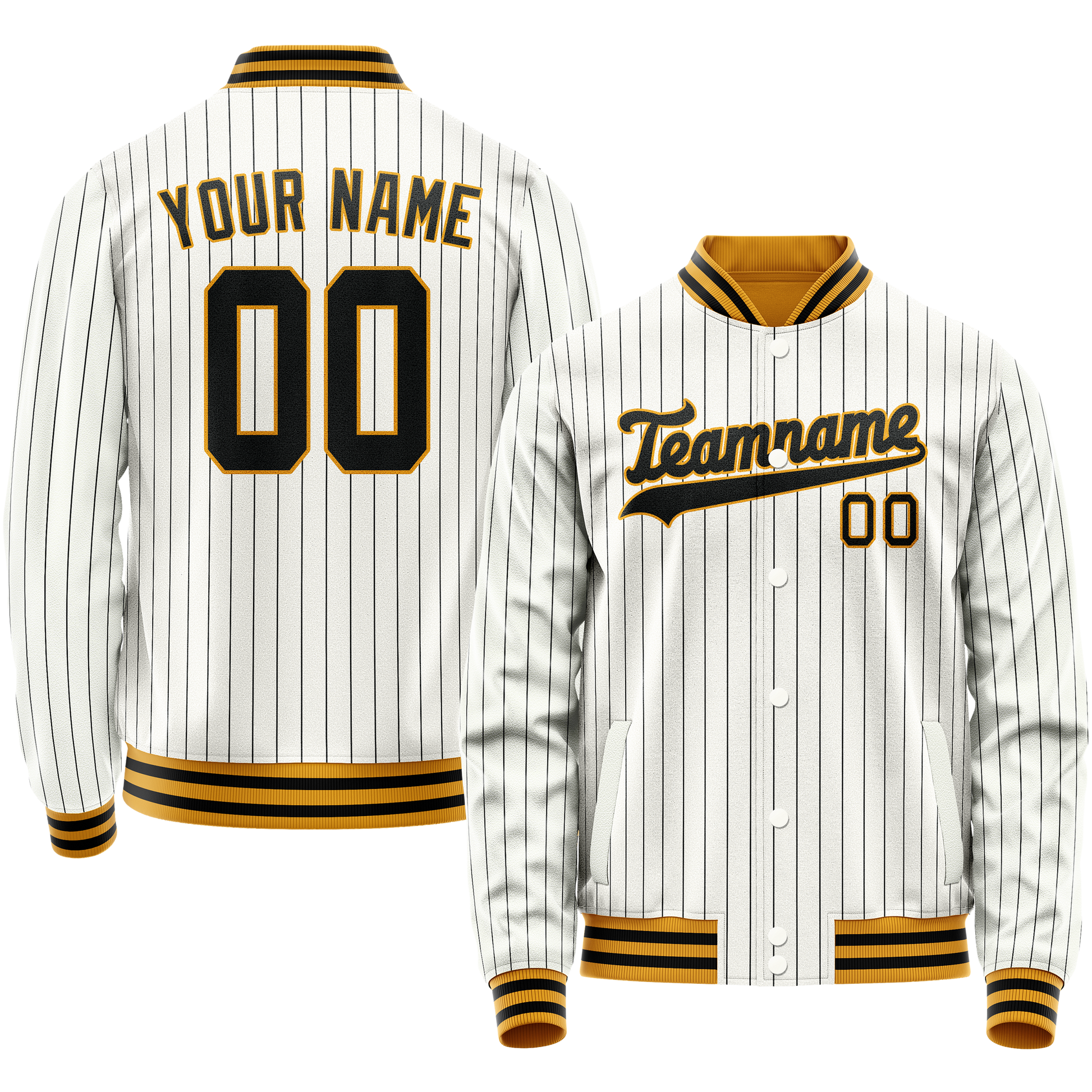 Custom White Black Black Pinstripe Varsity Letterman Jacket JA02240617JC490