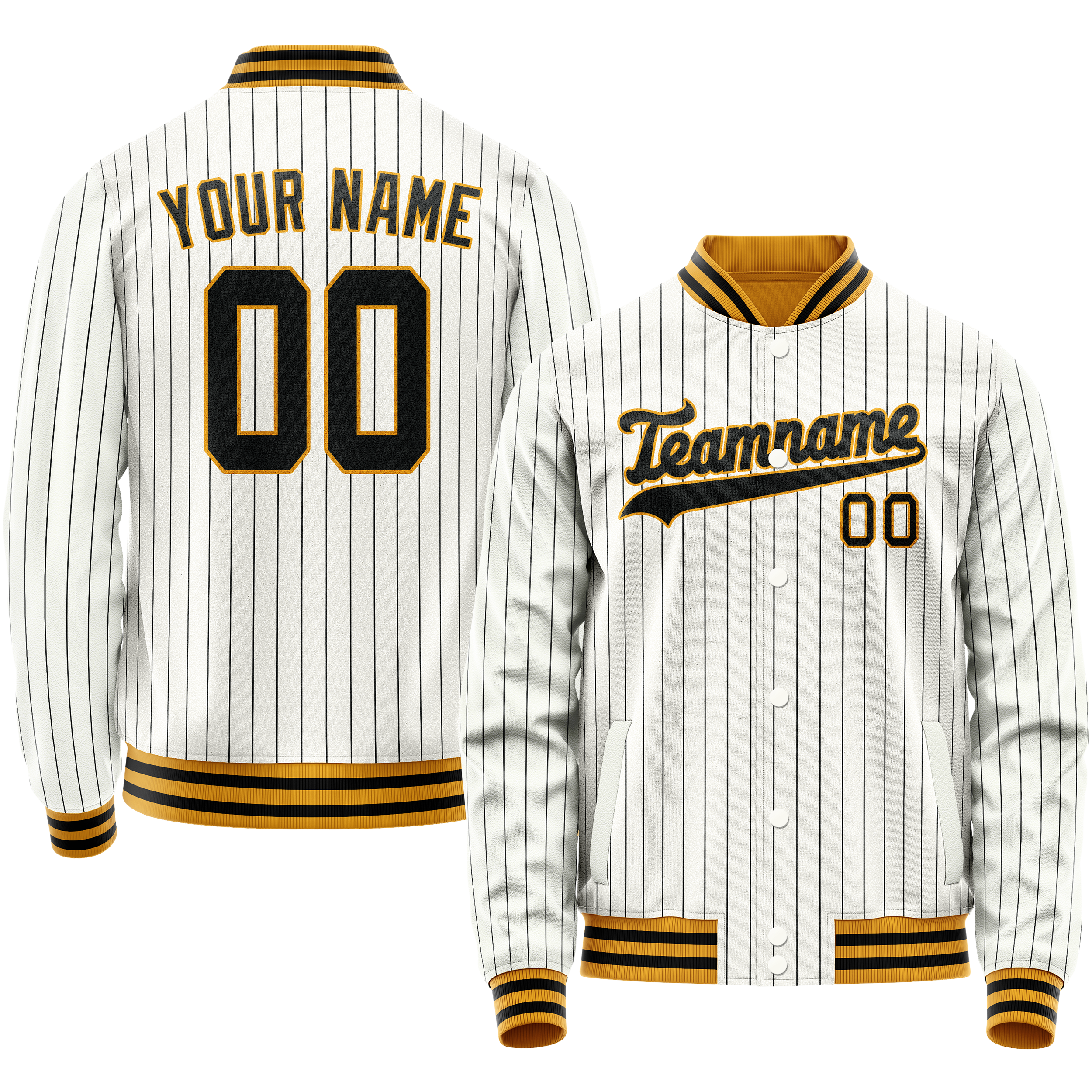 Custom White Black Black Pinstripe Varsity Letterman Jacket JA02240617JC490