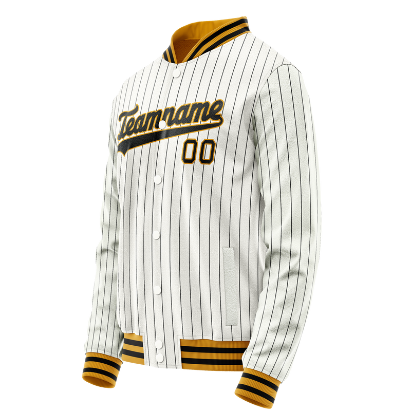 Custom White Black Black Pinstripe Varsity Letterman Jacket JA02240617JC490