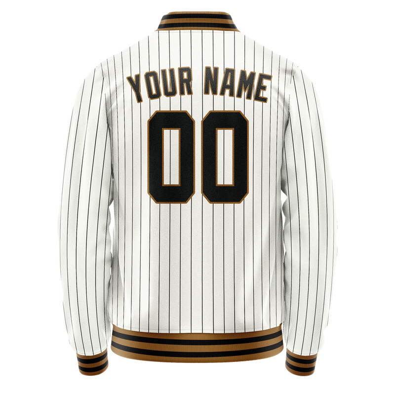 Custom White Black Black Pinstripe Varsity Letterman Jacket JA02240617JC481