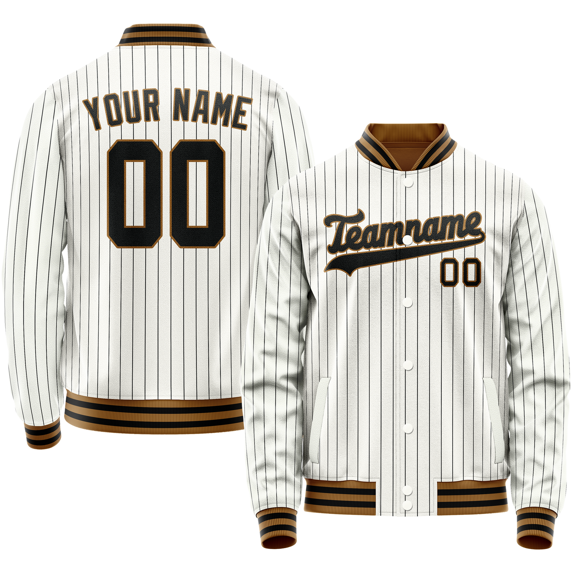 Custom White Black Black Pinstripe Varsity Letterman Jacket JA02240617JC481