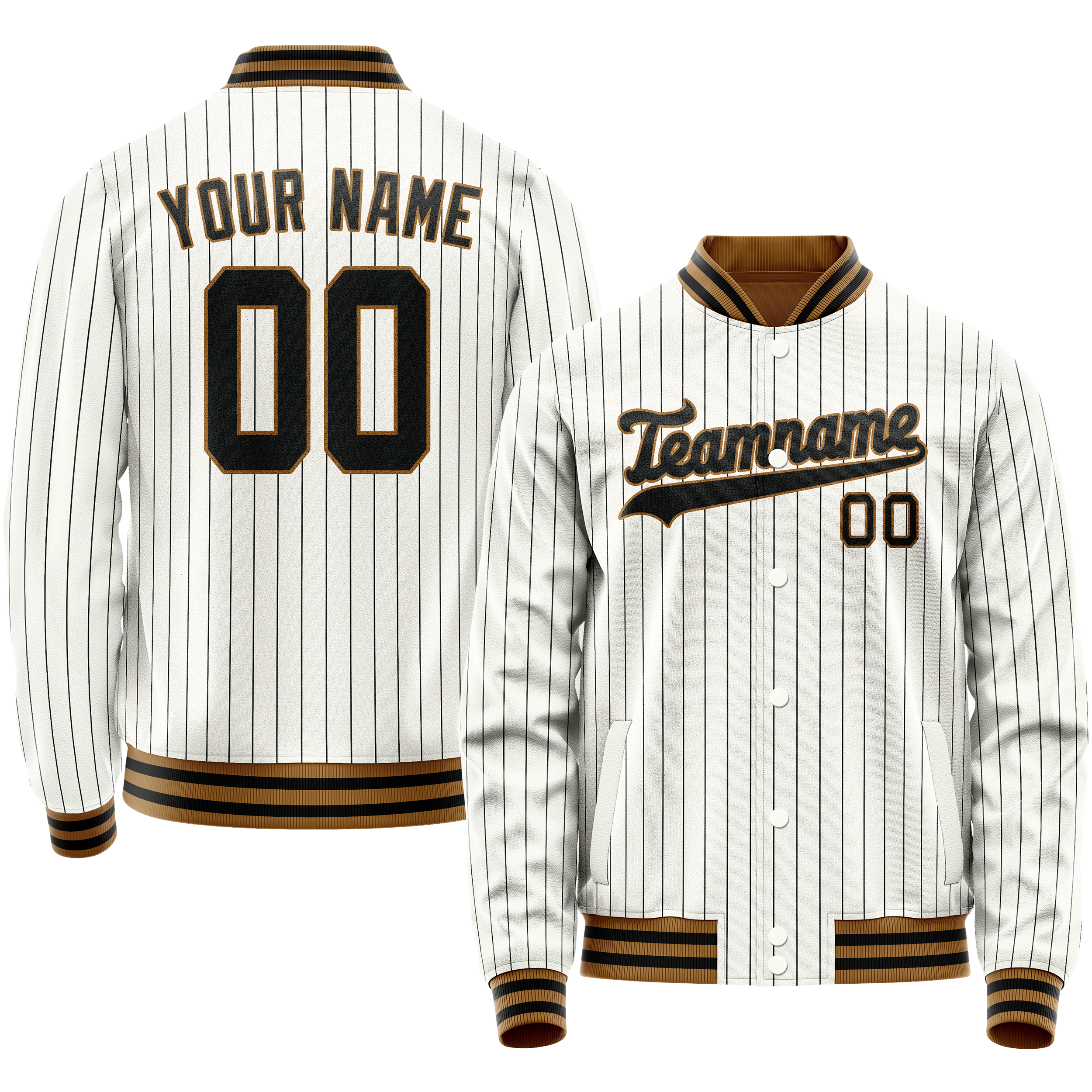 Custom White Black Black Pinstripe Varsity Letterman Jacket JA02240617JC481
