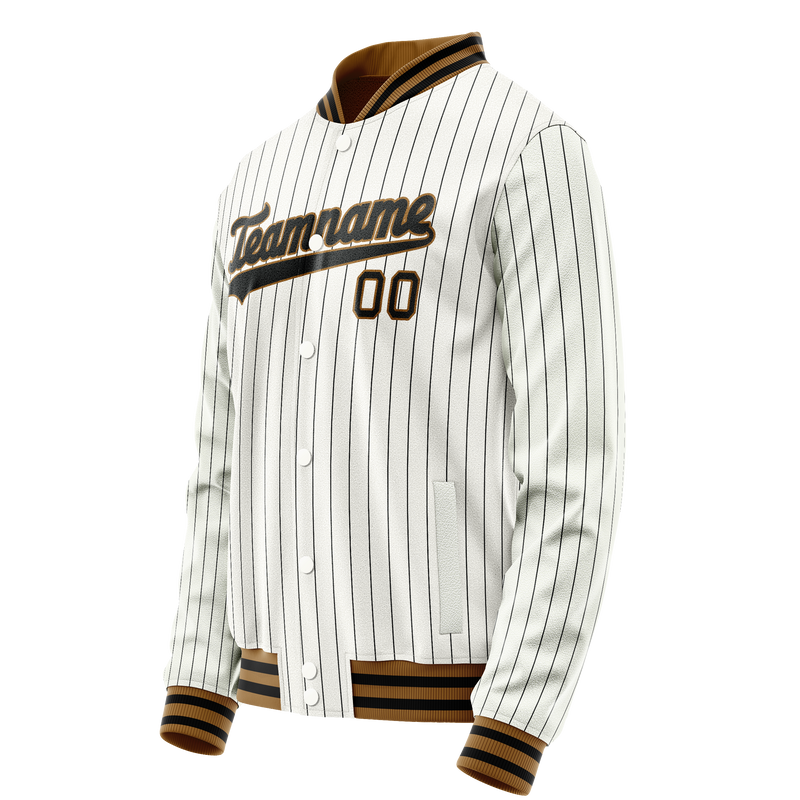 Custom White Black Black Pinstripe Varsity Letterman Jacket JA02240617JC481
