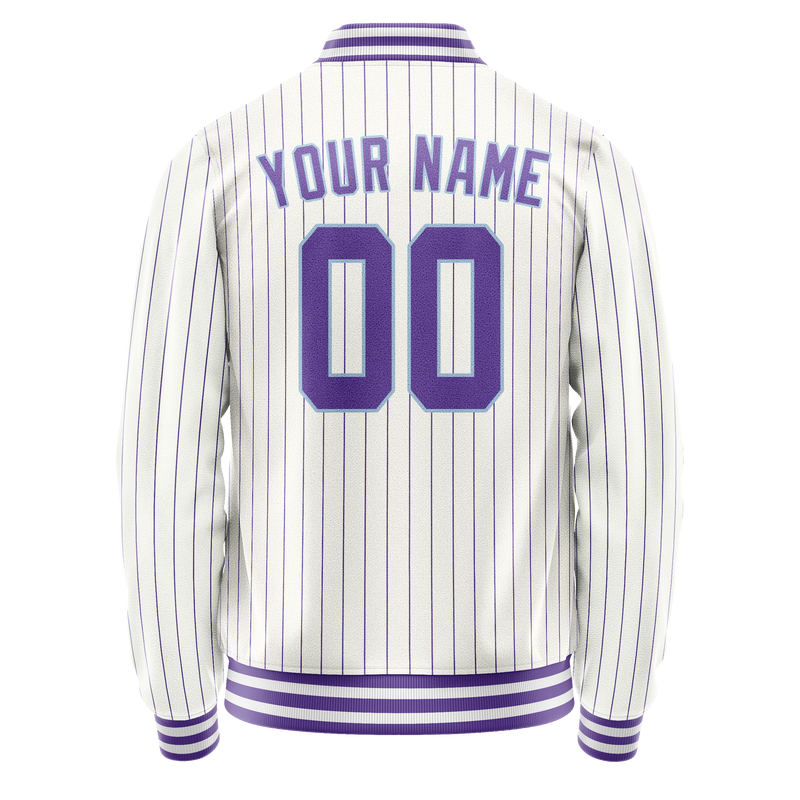 Custom White Purple Purple Pinstripe Varsity Letterman Jacket JA02240617JC493