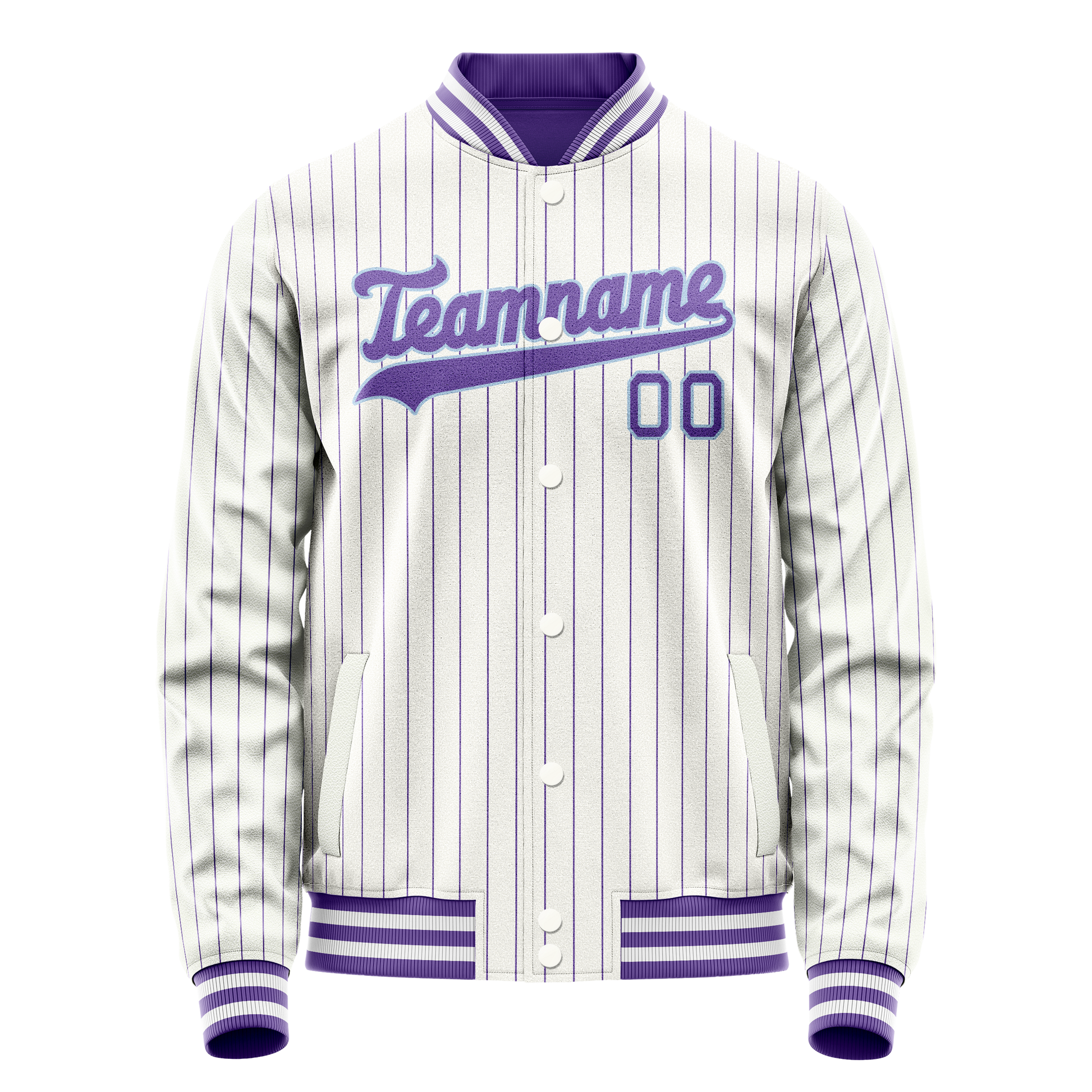 Custom White Purple Purple Pinstripe Varsity Letterman Jacket JA02240617JC493