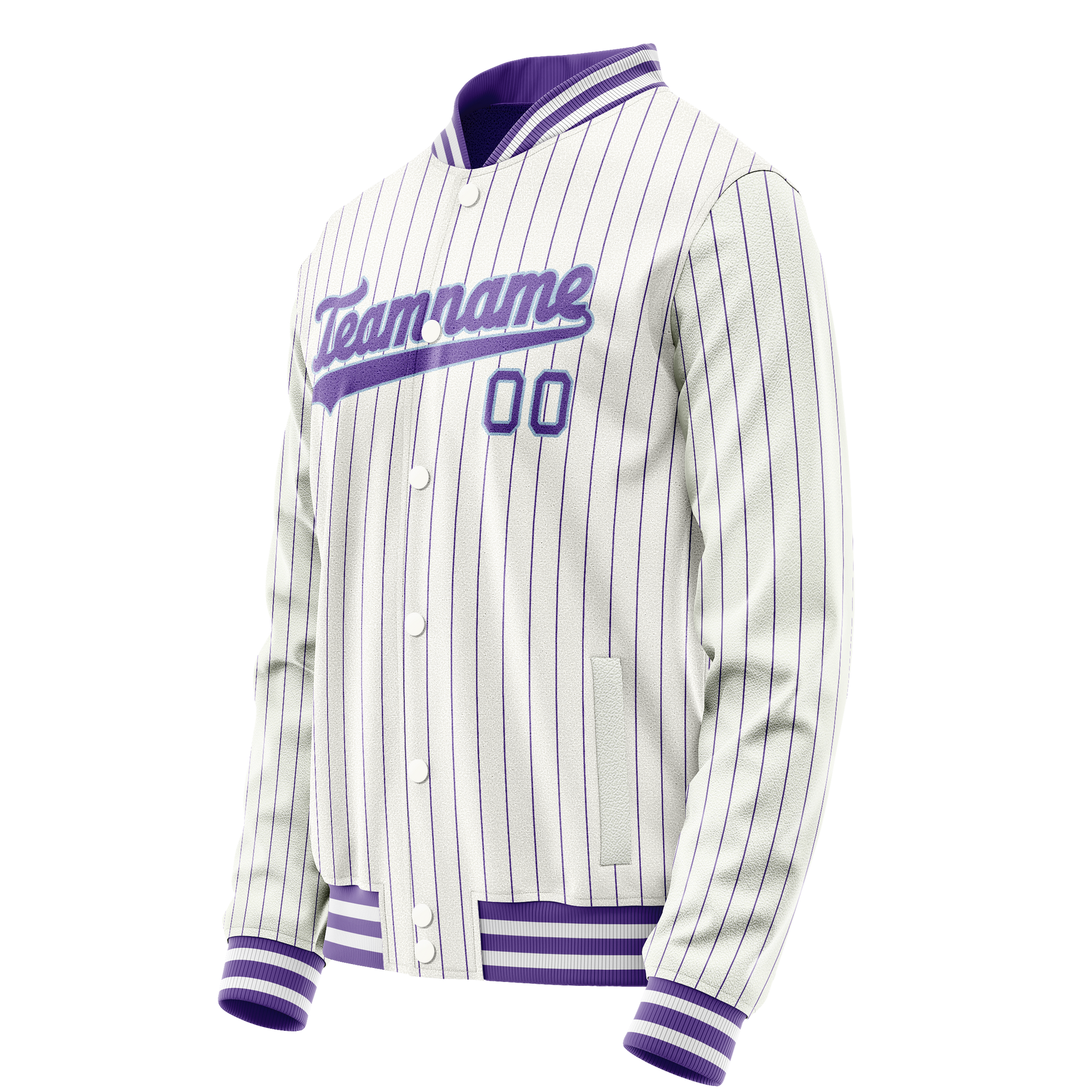Custom White Purple Purple Pinstripe Varsity Letterman Jacket JA02240617JC493