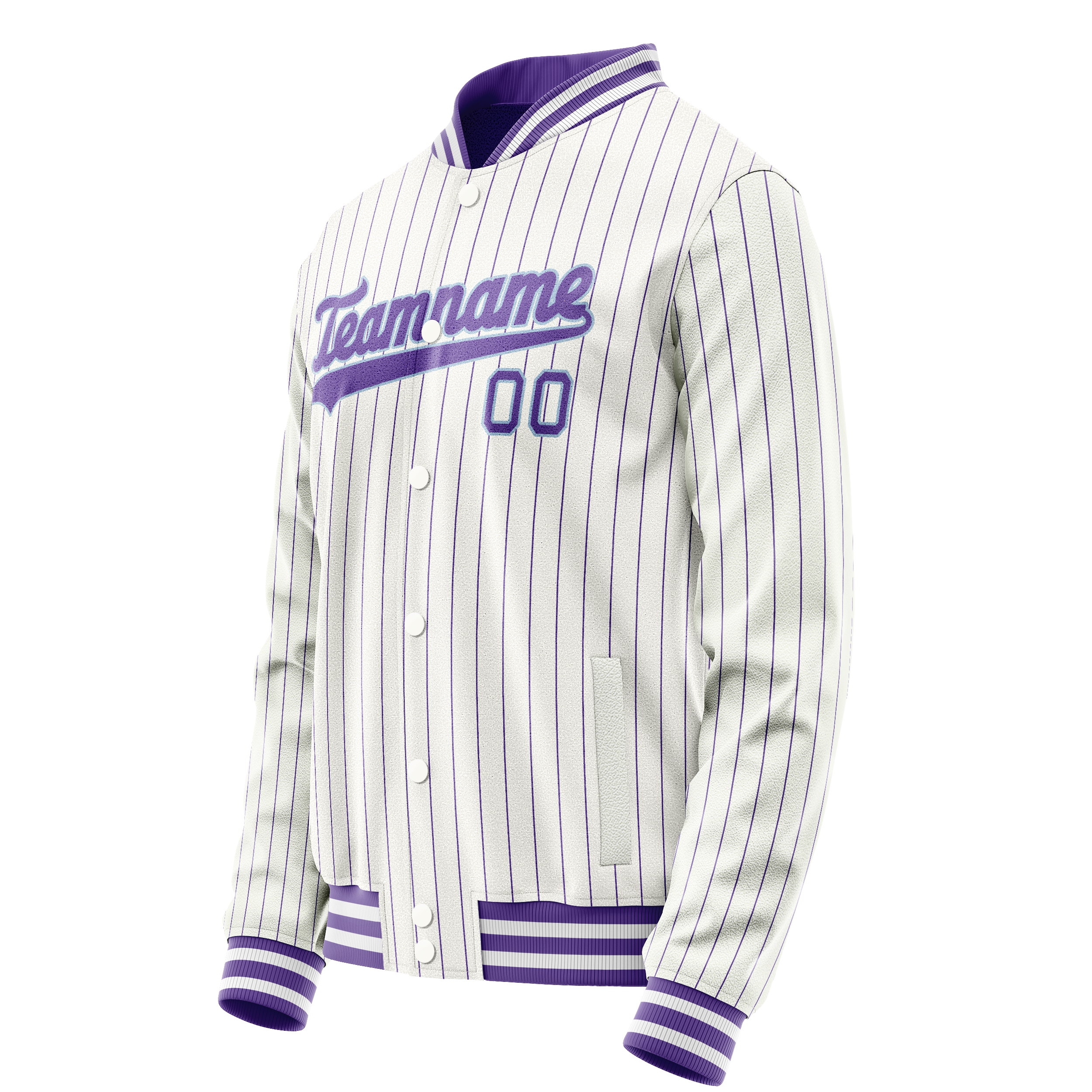 Custom White Purple Purple Pinstripe Varsity Letterman Jacket JA02240617JC493