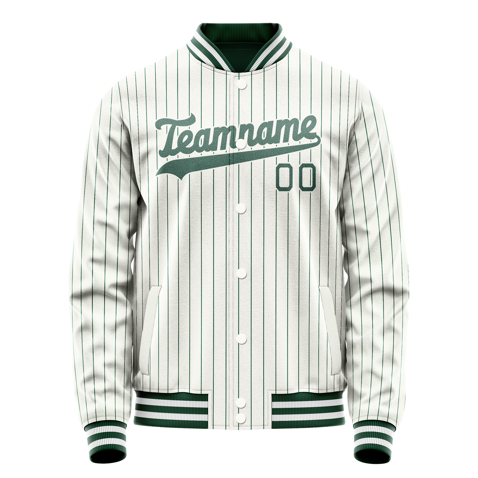Custom White Teal Teal Pinstripe Varsity Letterman Jacket JA02240617JC486