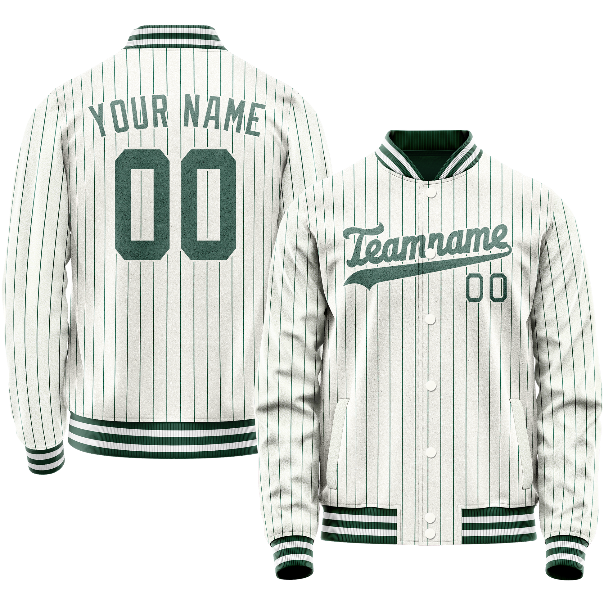 Custom White Teal Teal Pinstripe Varsity Letterman Jacket JA02240617JC486