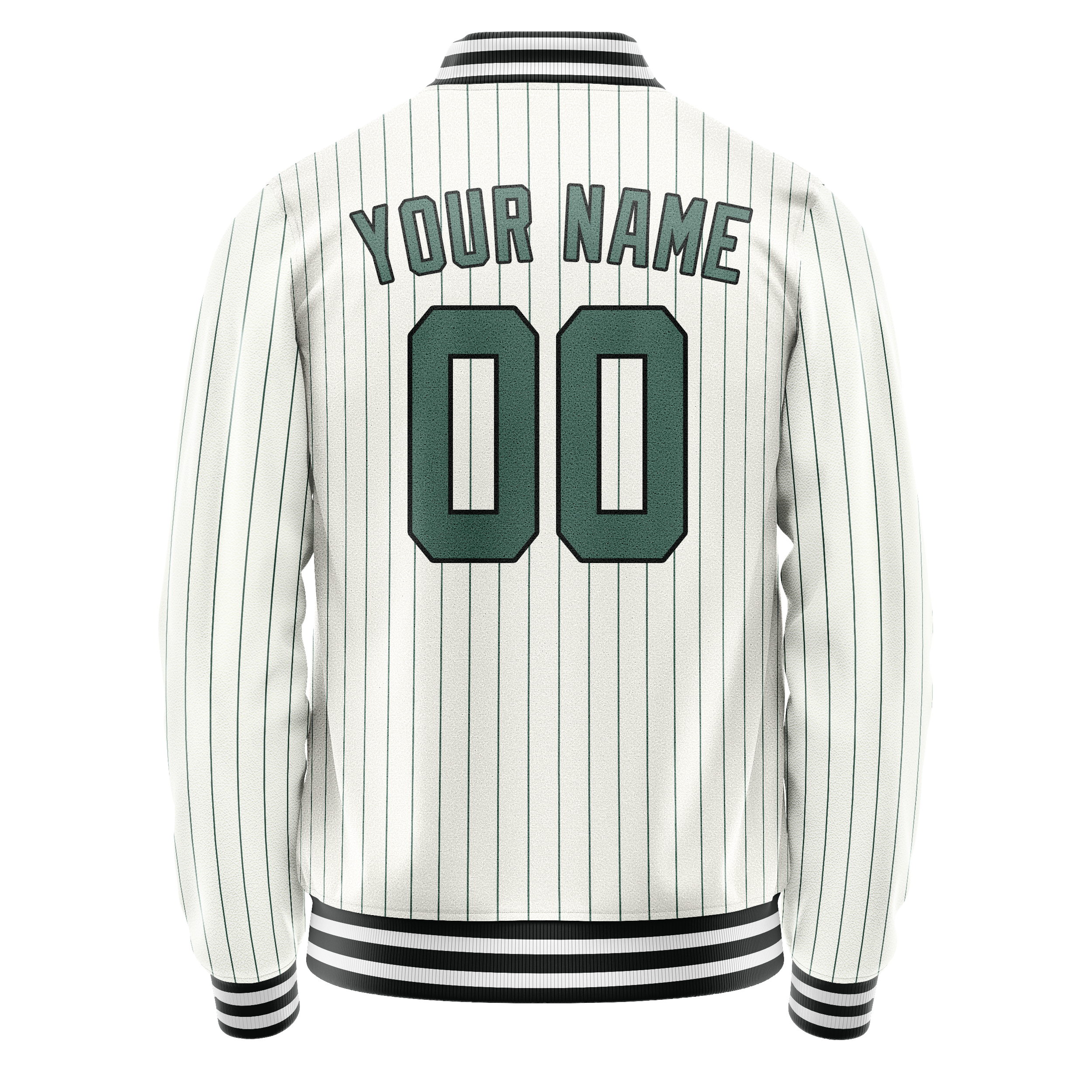 Custom White Teal Teal Pinstripe Varsity Letterman Jacket JA02240617JC480