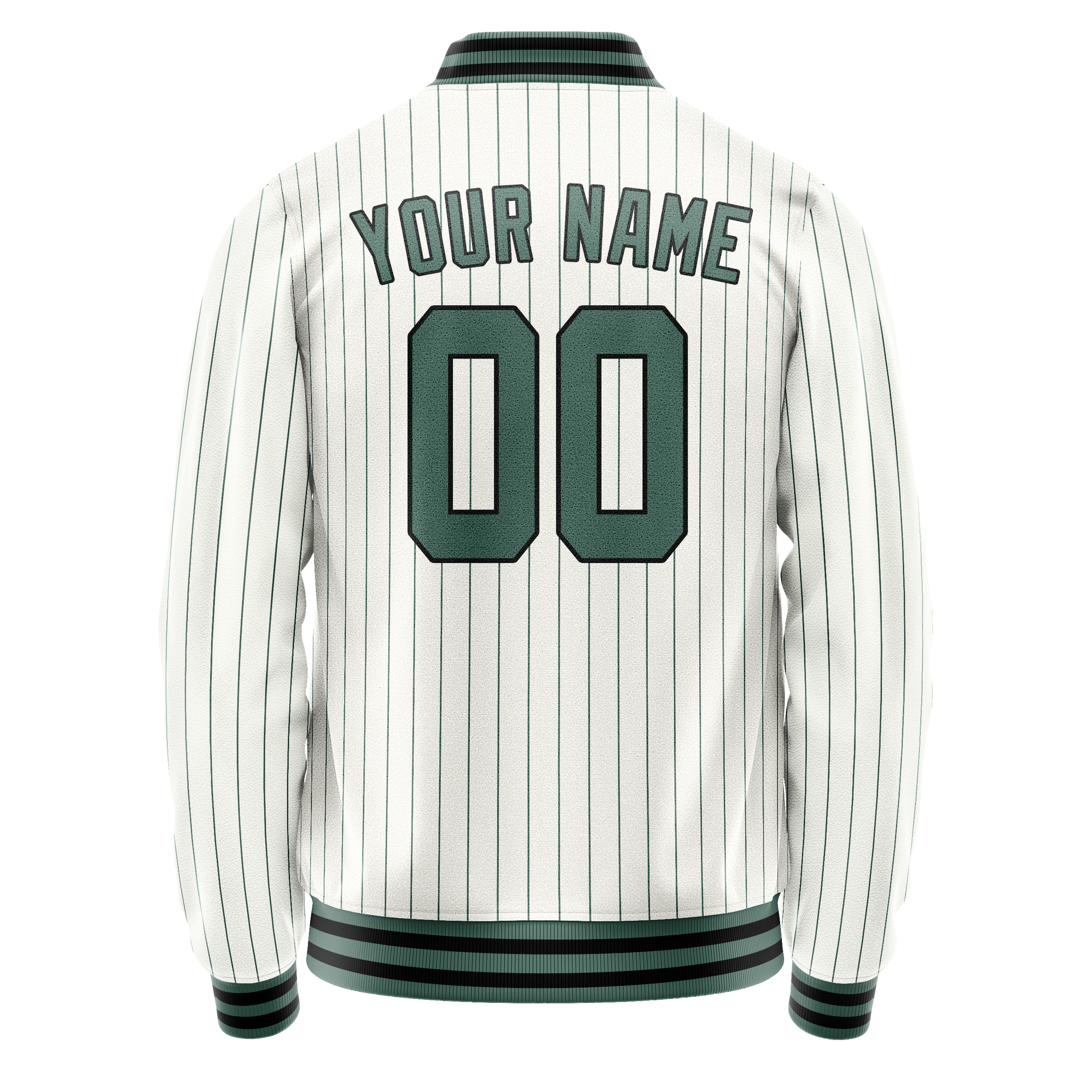 Custom White Teal Teal Pinstripe Varsity Letterman Jacket JA02240617JC497