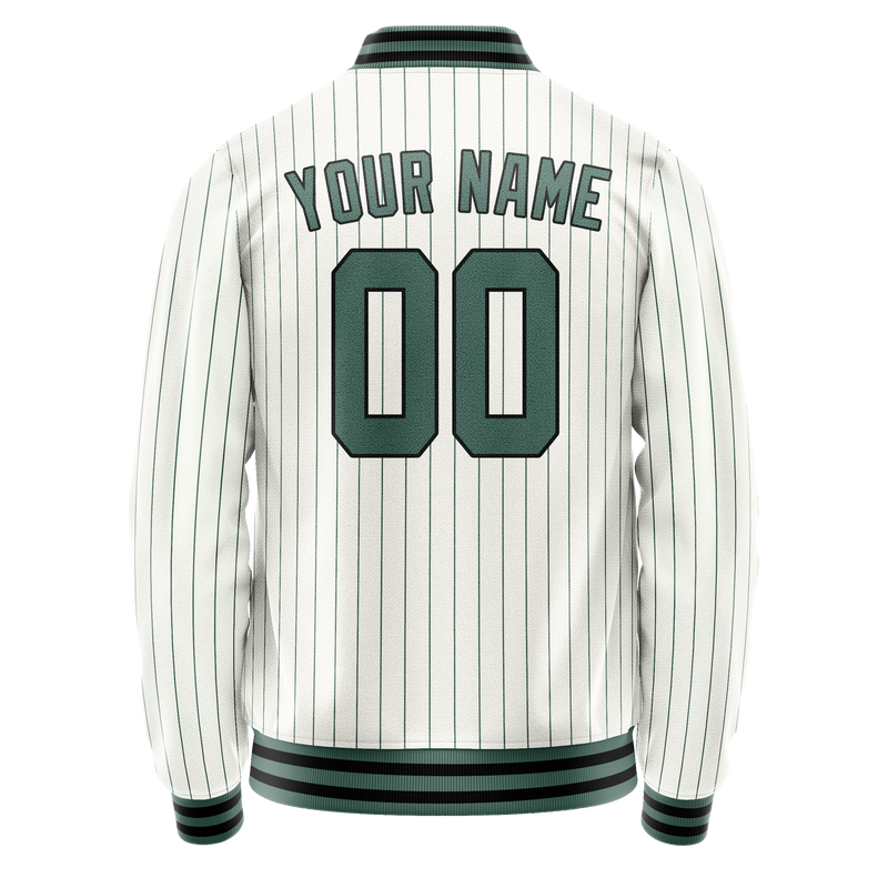 Custom White Teal Teal Pinstripe Varsity Letterman Jacket JA02240617JC497