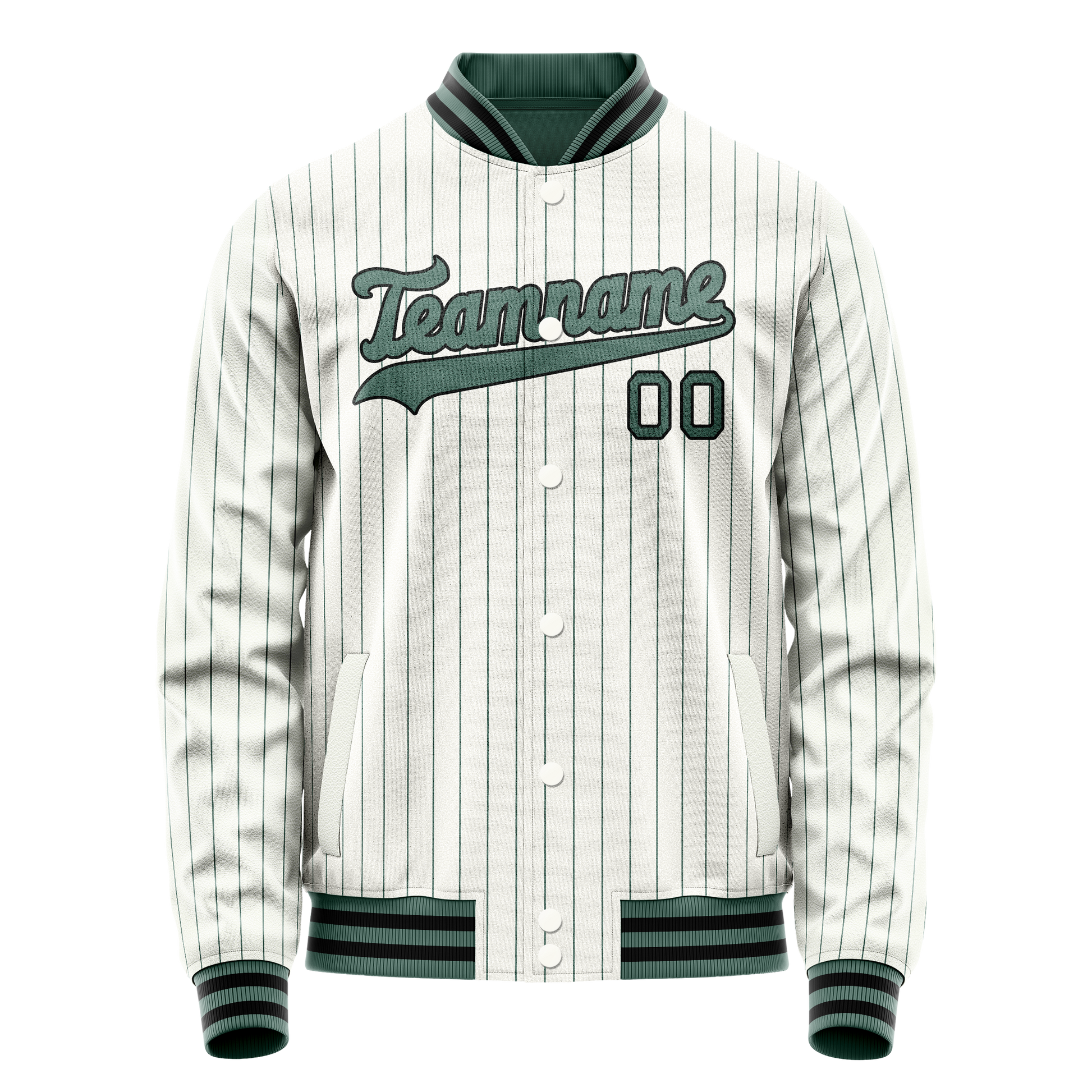 Custom White Teal Teal Pinstripe Varsity Letterman Jacket JA02240617JC497