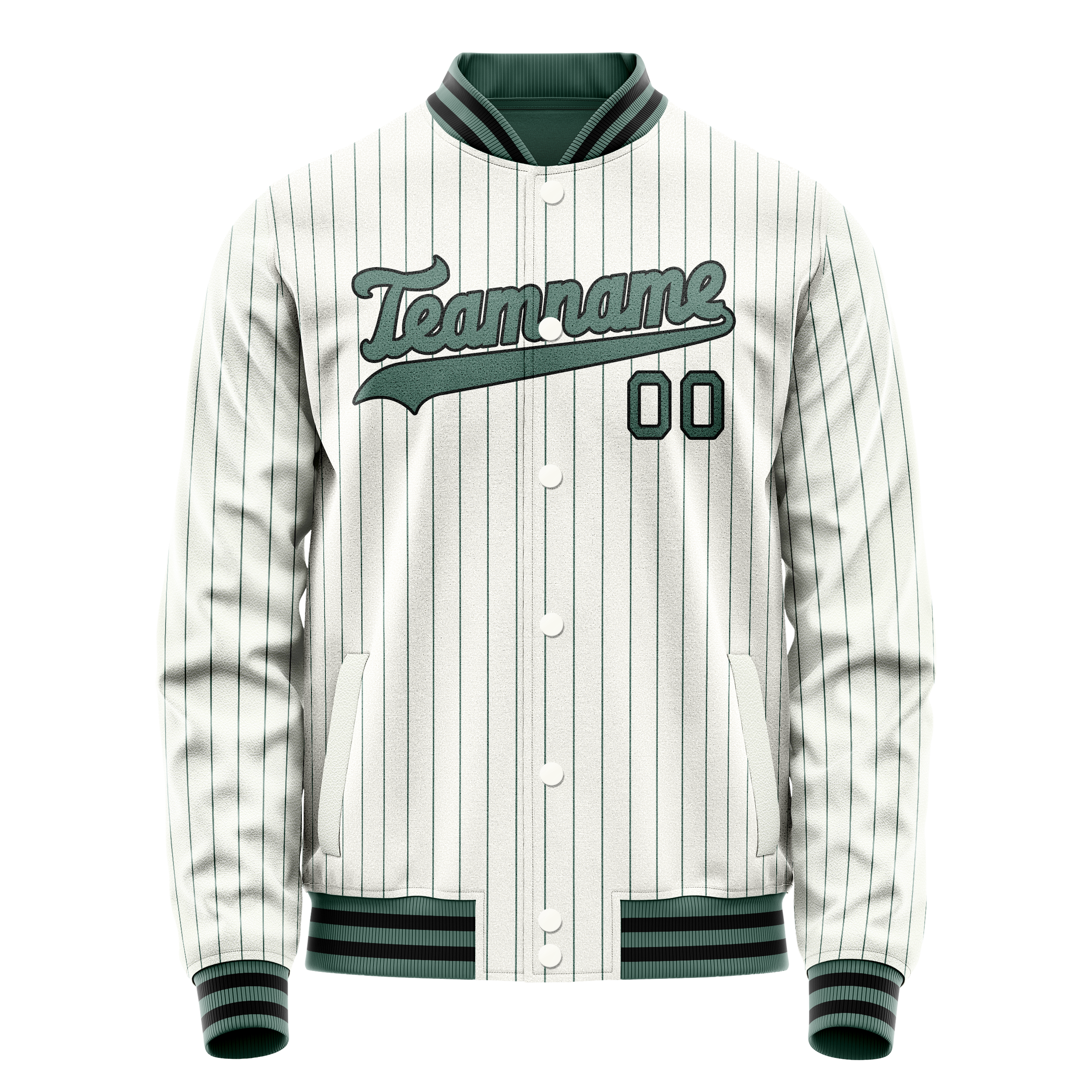 Custom White Teal Teal Pinstripe Varsity Letterman Jacket JA02240617JC497