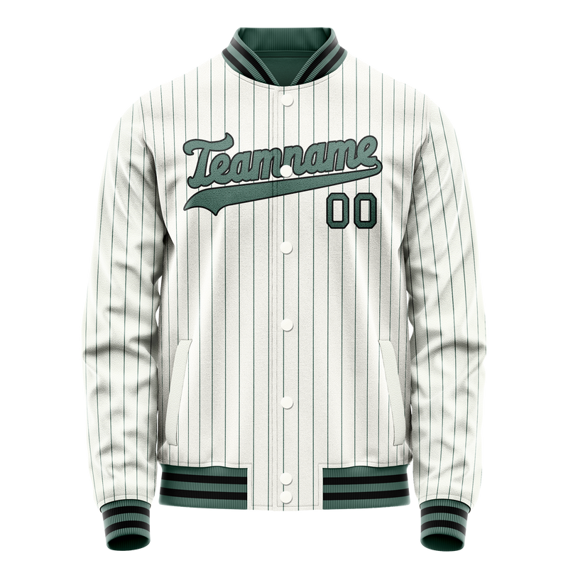 Custom White Teal Teal Pinstripe Varsity Letterman Jacket JA02240617JC497