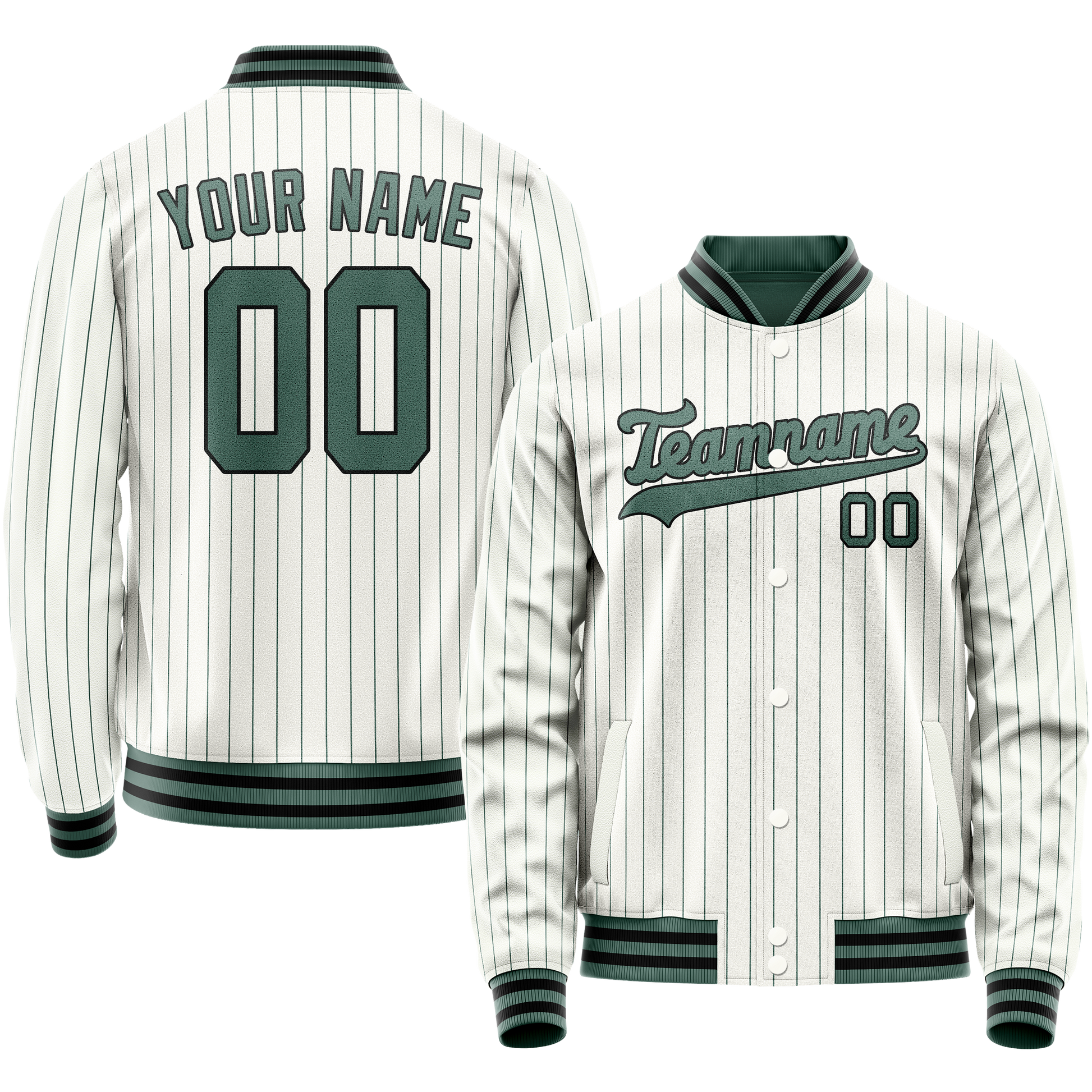 Custom White Teal Teal Pinstripe Varsity Letterman Jacket JA02240617JC497