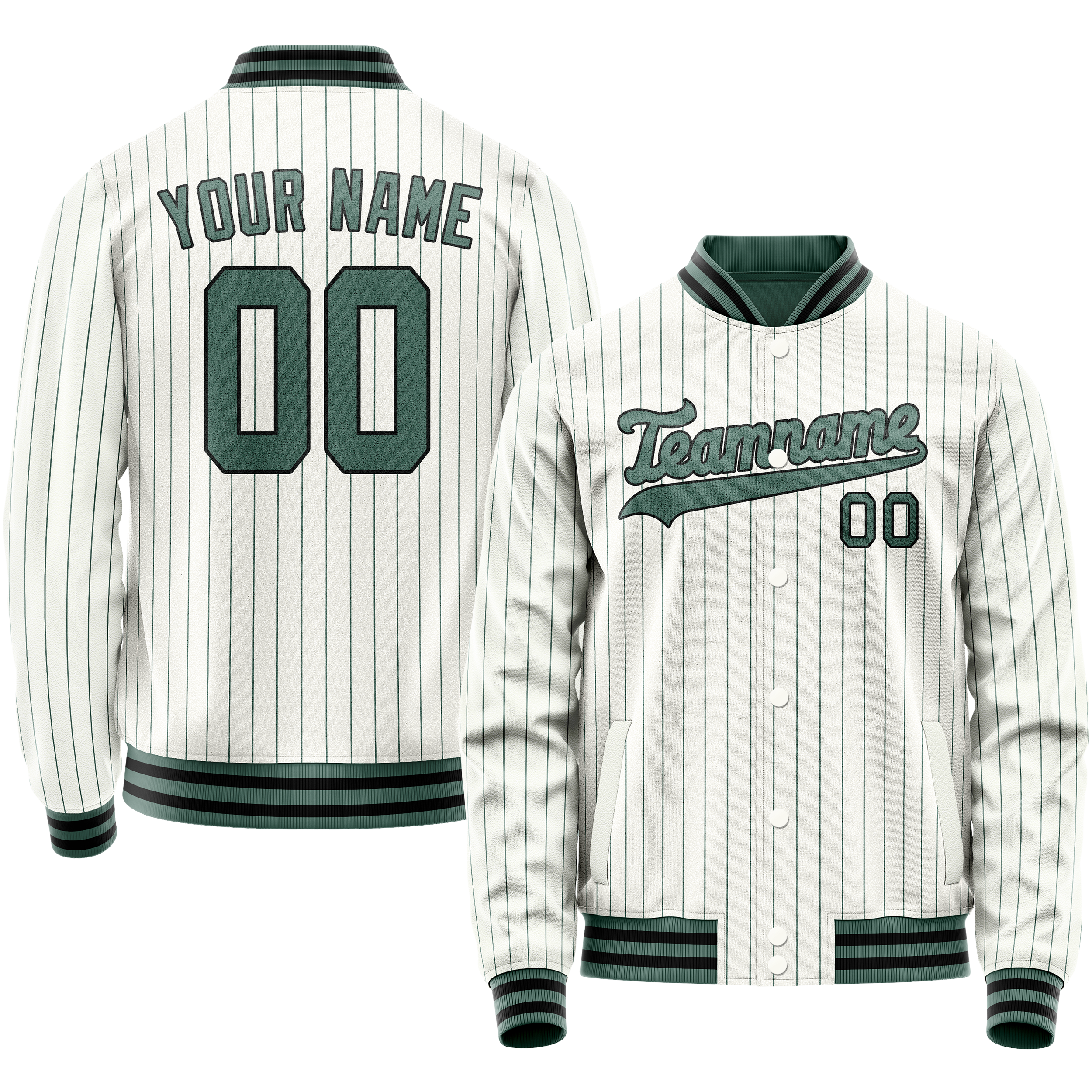 Custom White Teal Teal Pinstripe Varsity Letterman Jacket JA02240617JC497
