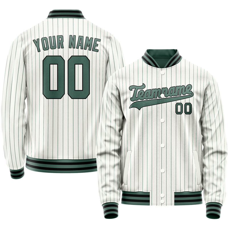 Custom White Teal Teal Pinstripe Varsity Letterman Jacket JA02240617JC497
