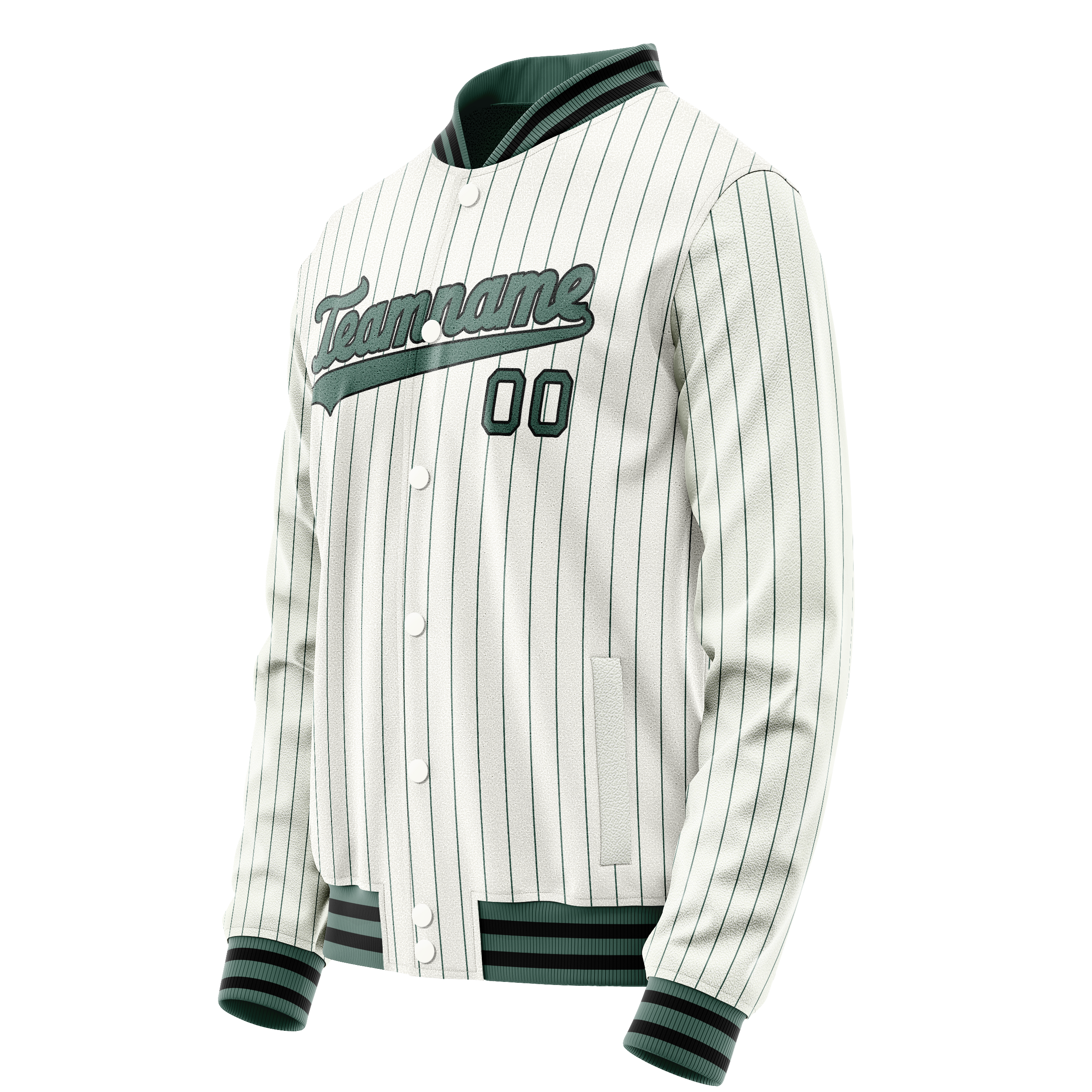 Custom White Teal Teal Pinstripe Varsity Letterman Jacket JA02240617JC497