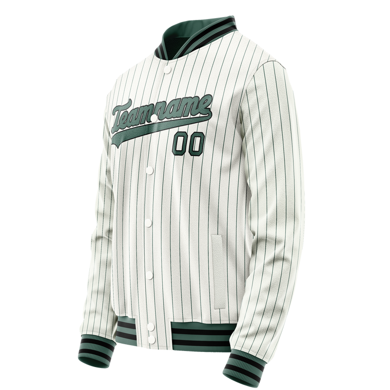 Custom White Teal Teal Pinstripe Varsity Letterman Jacket JA02240617JC497