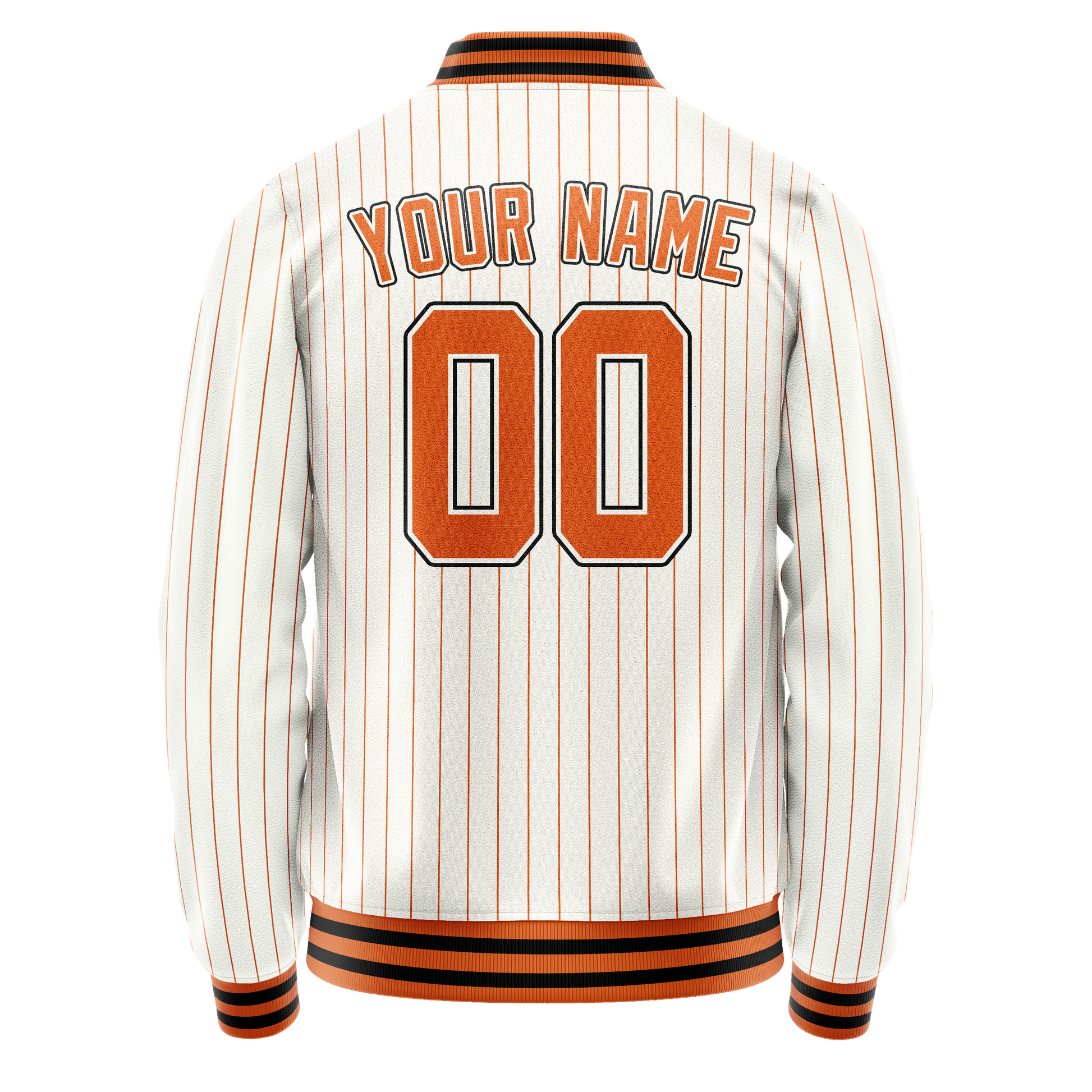 Custom White Orange Orange Pinstripe Varsity Letterman Jacket JA02240617JC483