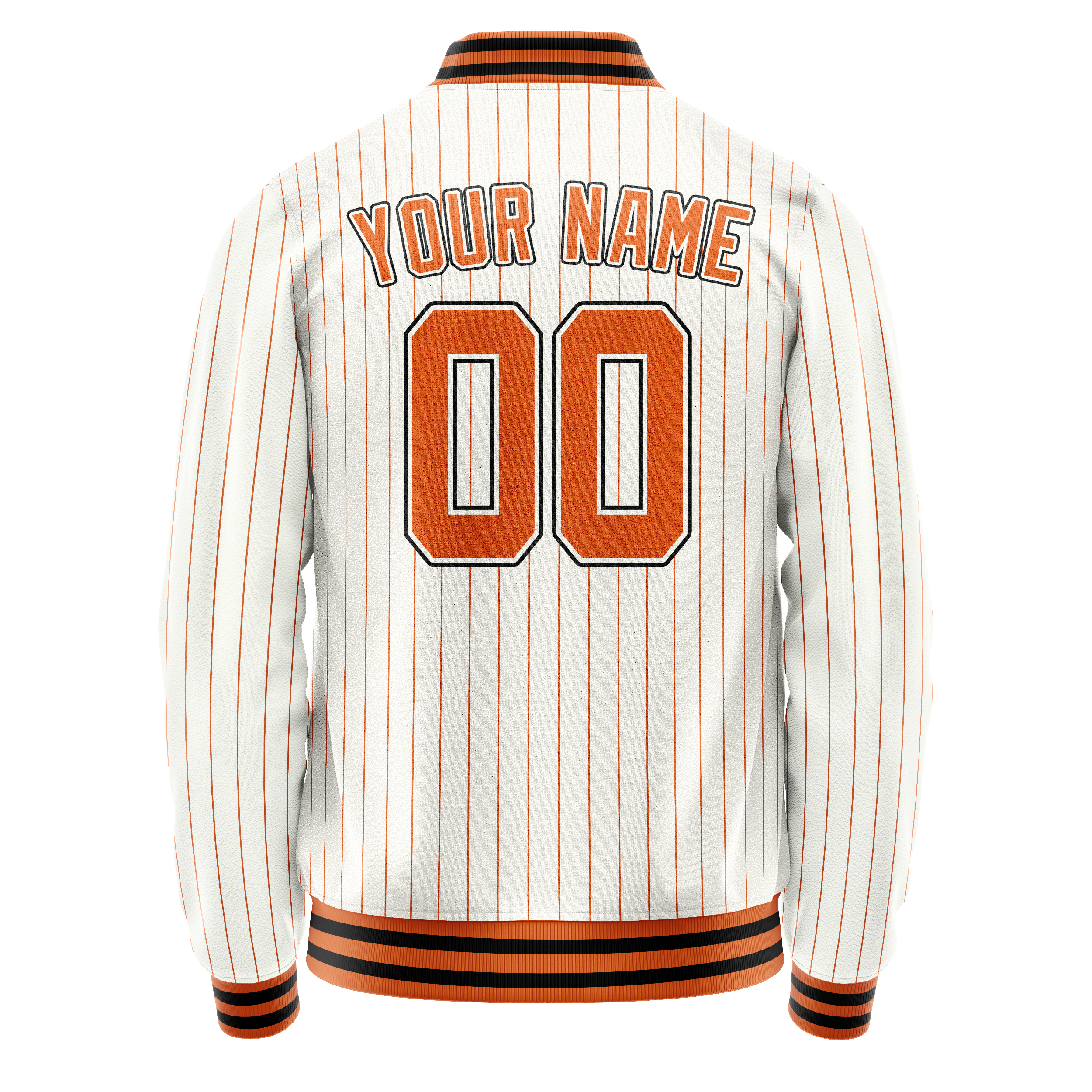 Custom White Orange Orange Pinstripe Varsity Letterman Jacket JA02240617JC483