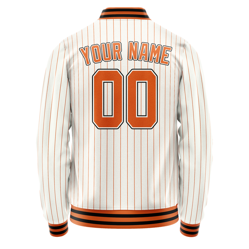 Custom White Orange Orange Pinstripe Varsity Letterman Jacket JA02240617JC483