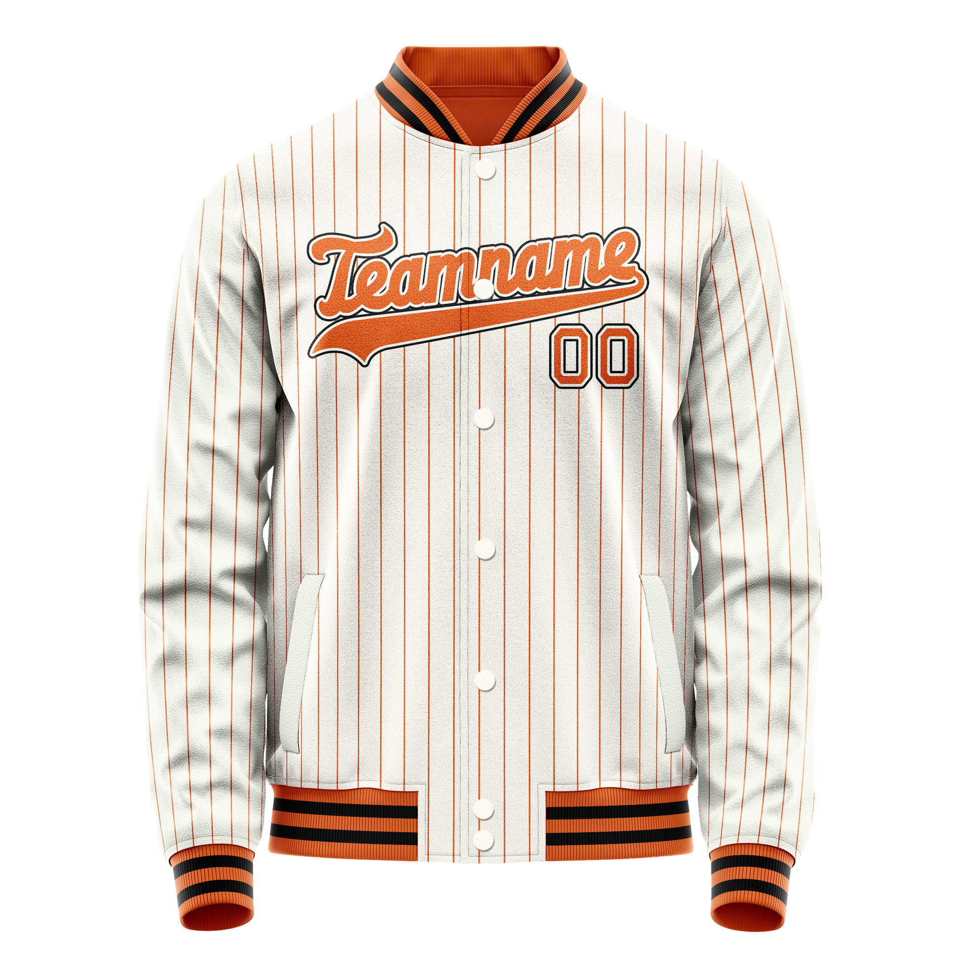 Custom White Orange Orange Pinstripe Varsity Letterman Jacket JA02240617JC483