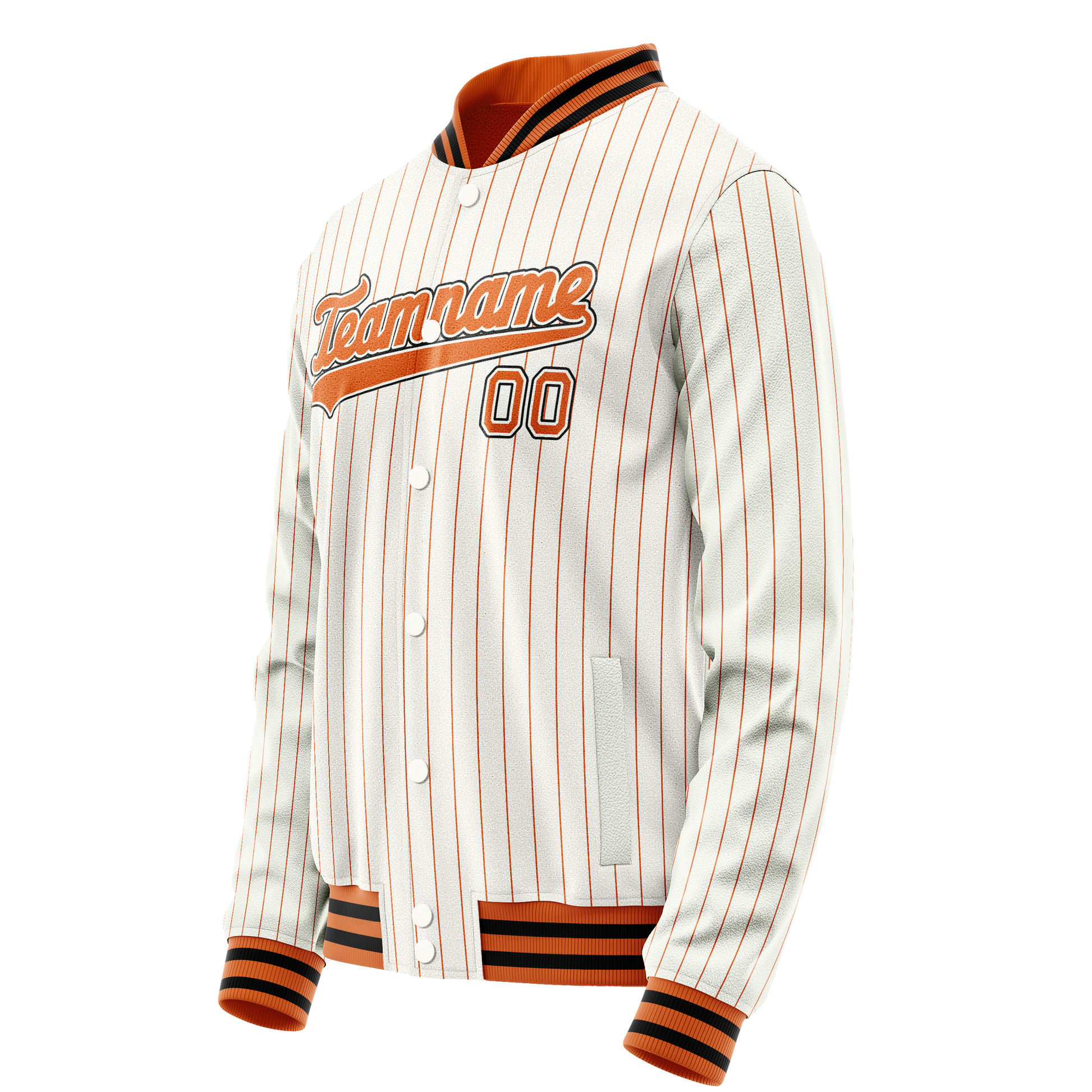 Custom White Orange Orange Pinstripe Varsity Letterman Jacket JA02240617JC483
