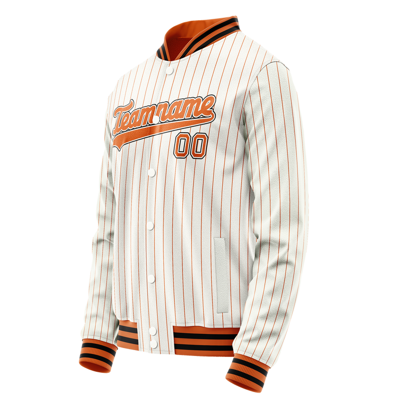 Custom White Orange Orange Pinstripe Varsity Letterman Jacket JA02240617JC483