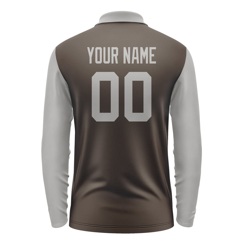 Custom Brown Gray Long Sleeve Polo Shirt Pl010404B104