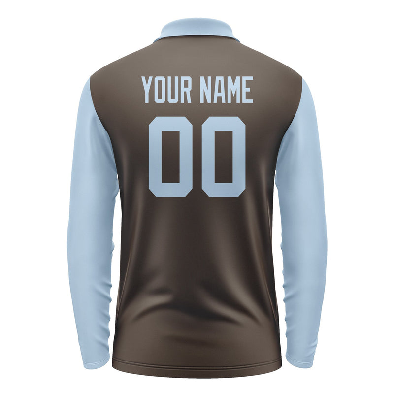 Custom Brown Light Blue Long Sleeve Polo Shirt Pl010808B108