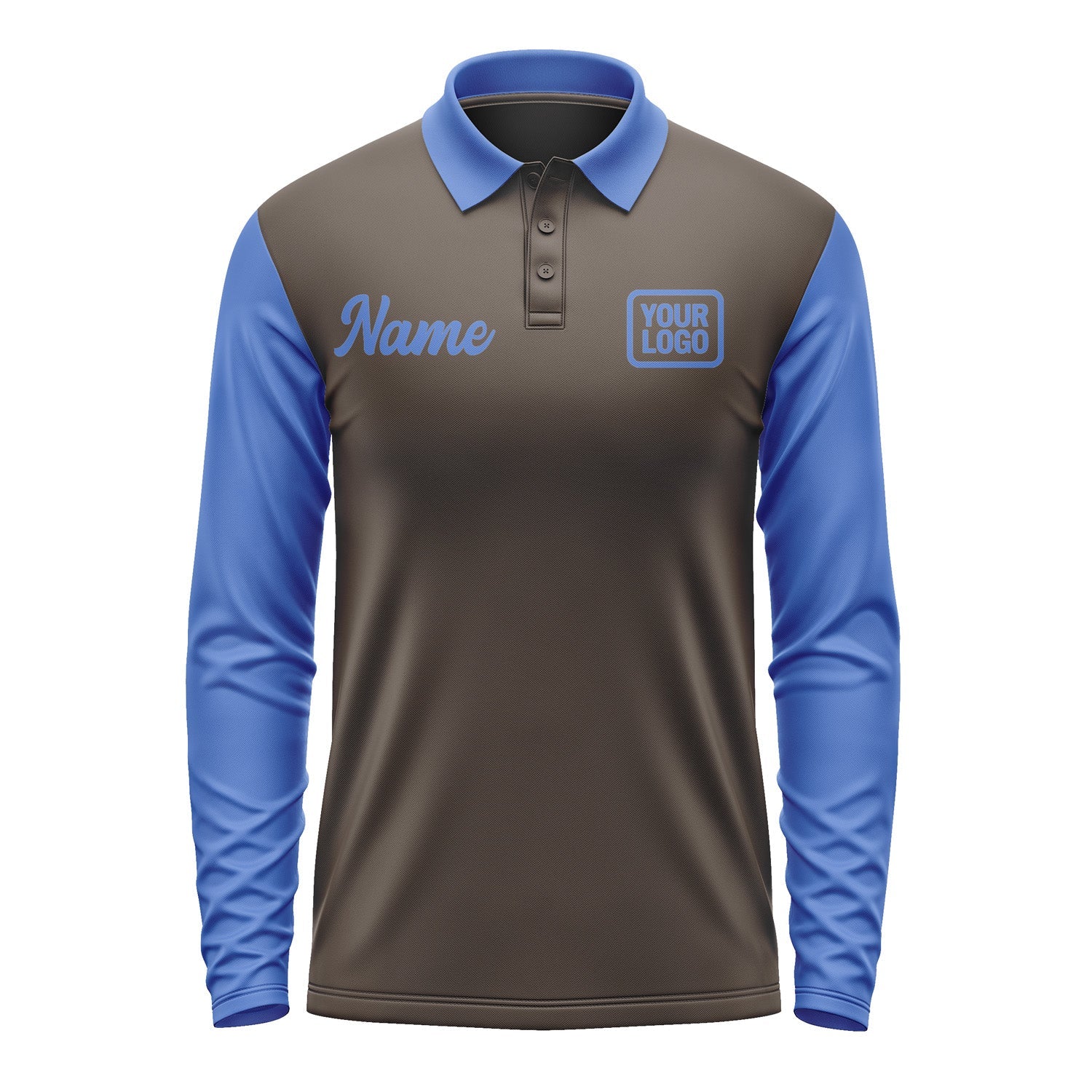 Custom Brown Sky Blue Long Sleeve Polo Shirt Pl010909B109